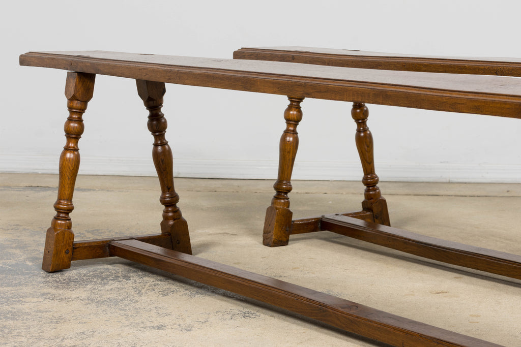 Late 19th Century French Provincial Oak Farmhouse Benches – A Pair