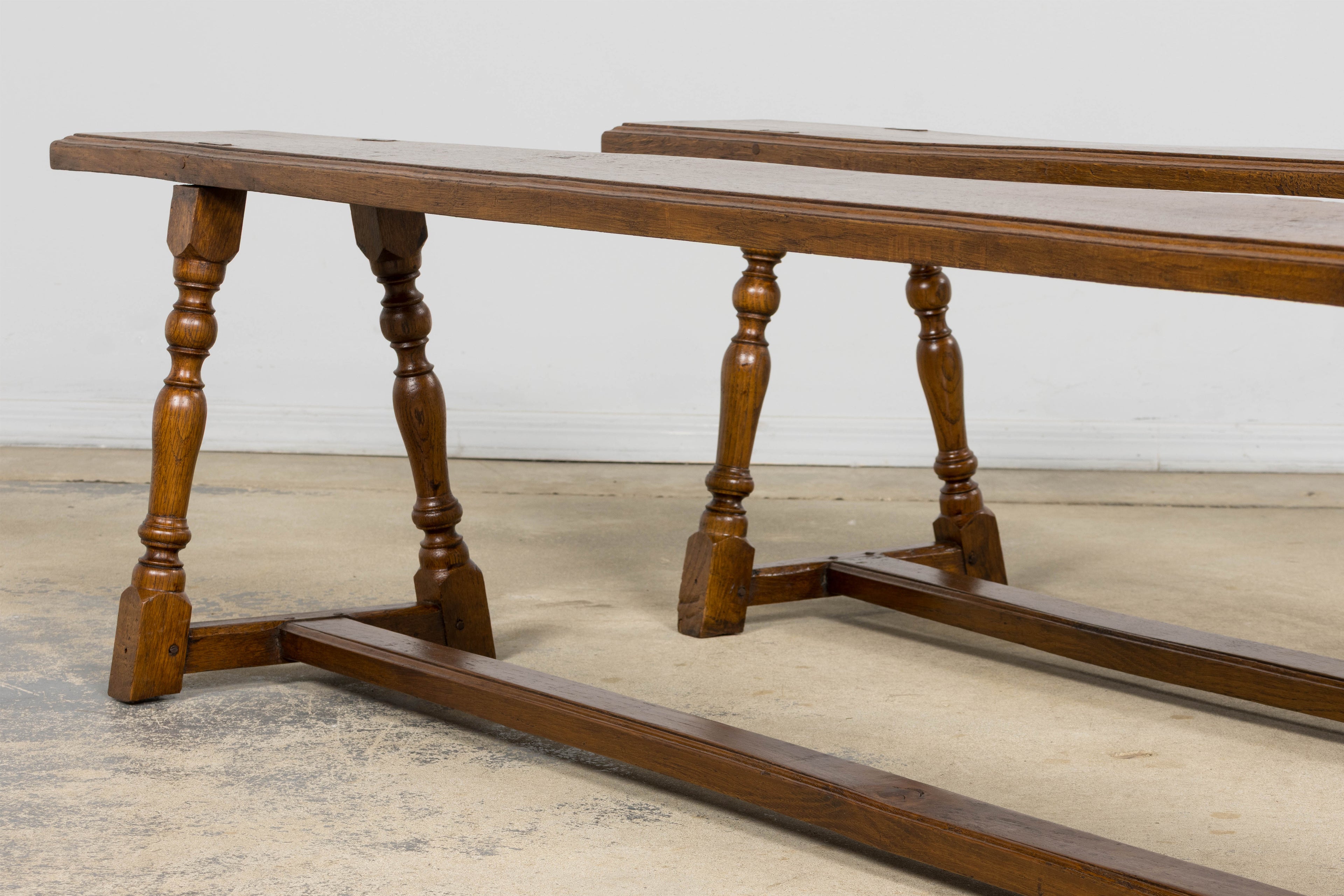 Late 19th Century French Provincial Oak Farmhouse Benches – A Pair