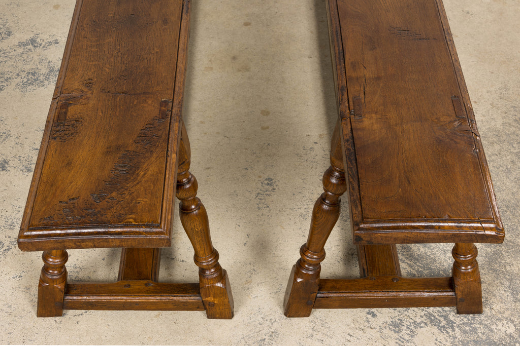 Late 19th Century French Provincial Oak Farmhouse Benches – A Pair