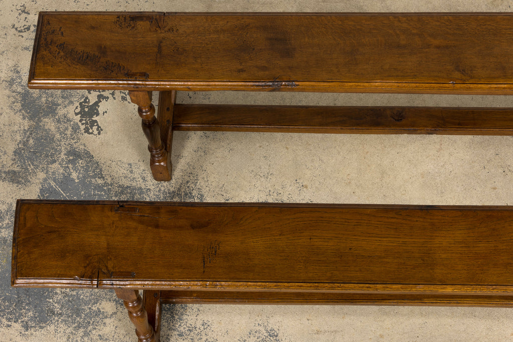 Late 19th Century French Provincial Oak Farmhouse Benches – A Pair