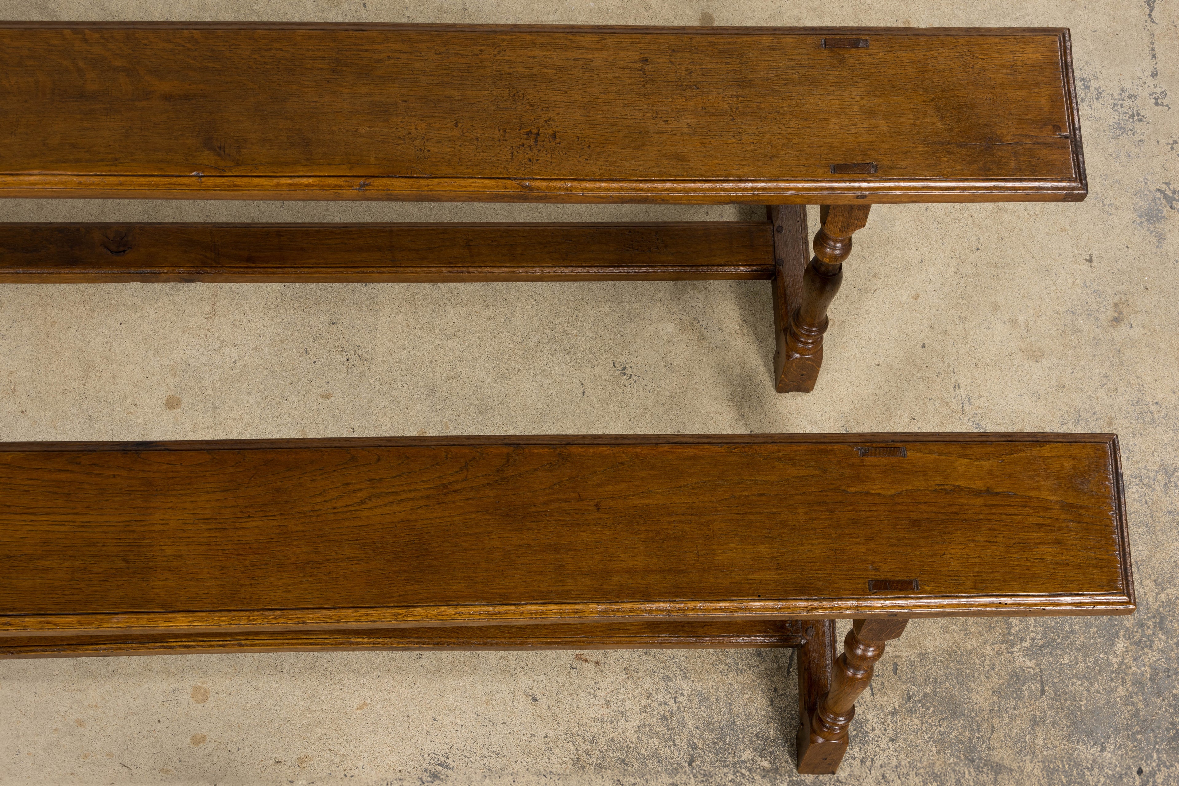 Late 19th Century French Provincial Oak Farmhouse Benches – A Pair
