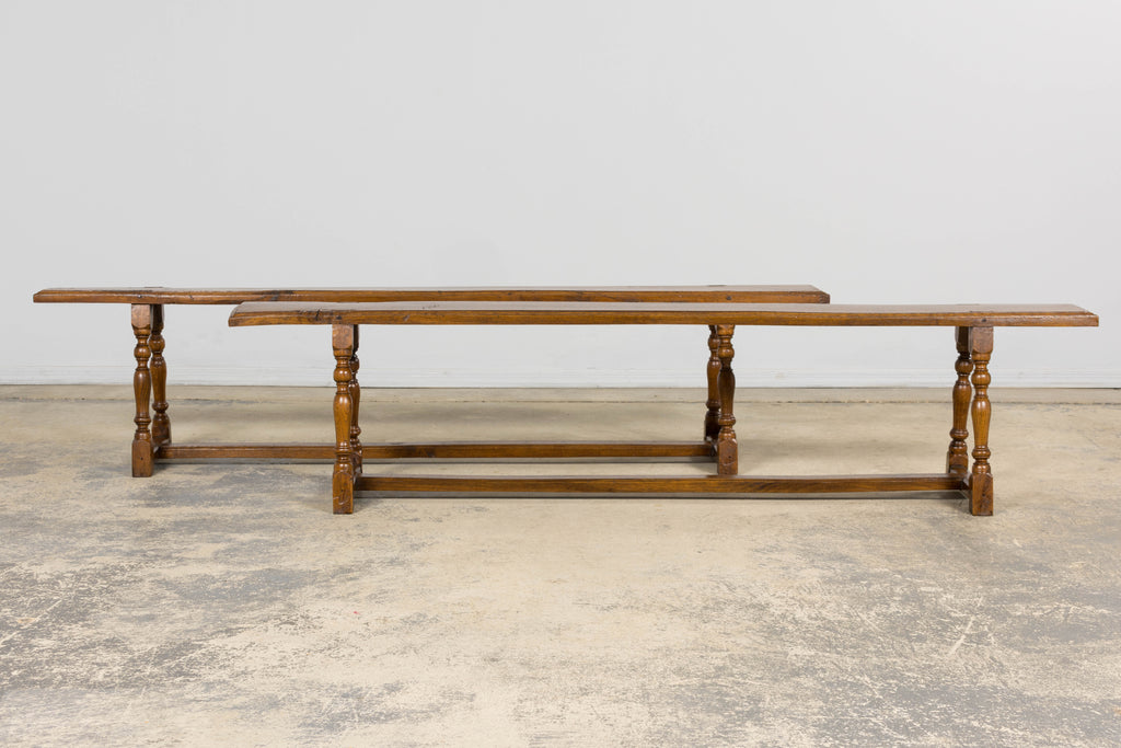Late 19th Century French Provincial Oak Farmhouse Benches – A Pair
