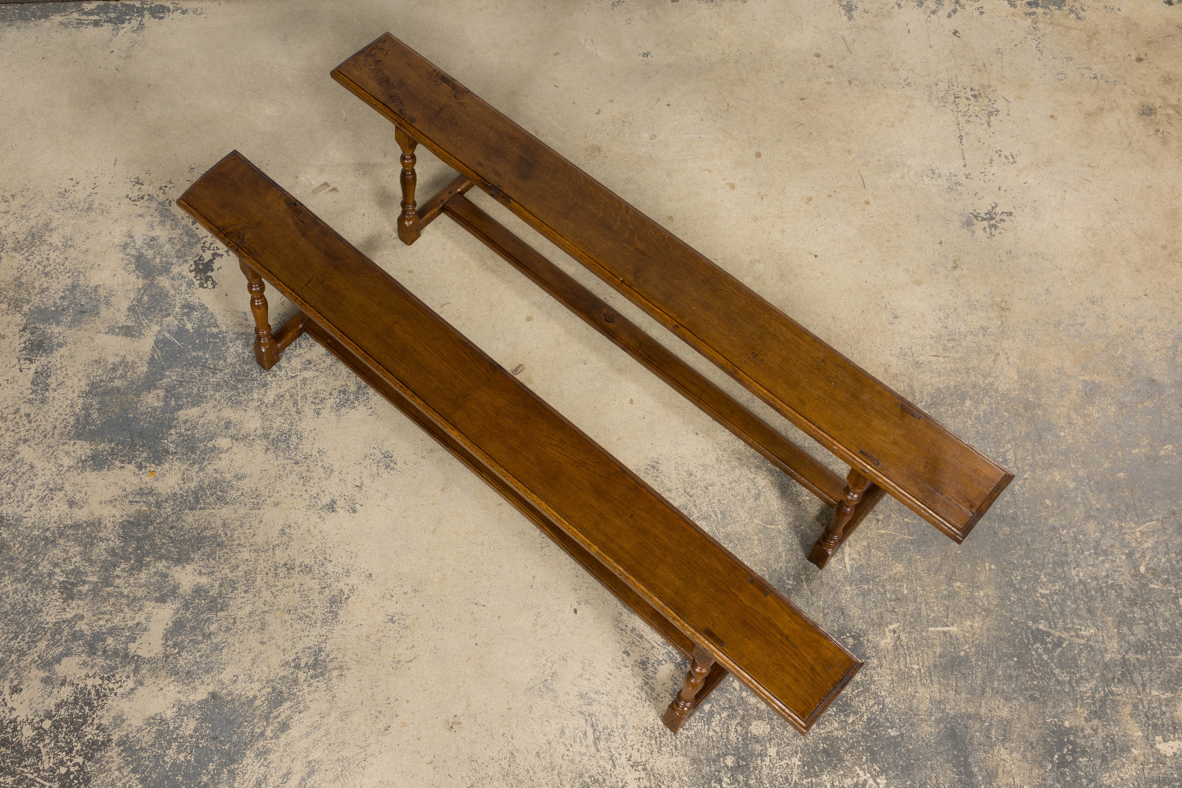 Late 19th Century French Provincial Oak Farmhouse Benches – A Pair