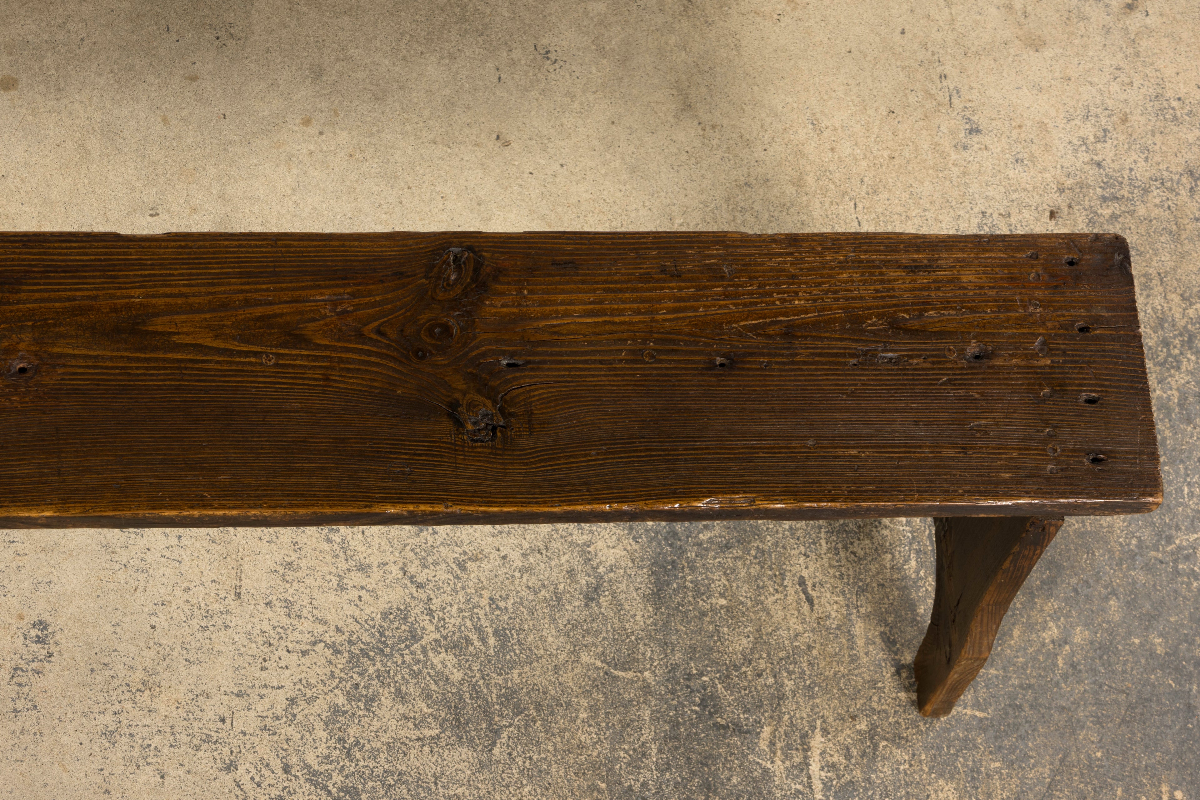 Late 19th Century French Provincial Rustic Pine Farmhouse Bench