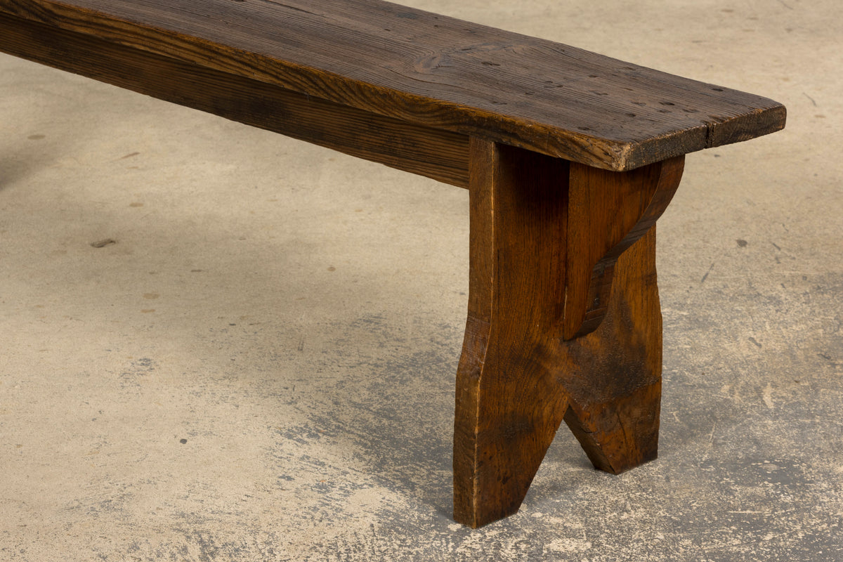 Late 19th Century French Provincial Rustic Pine Farmhouse Bench