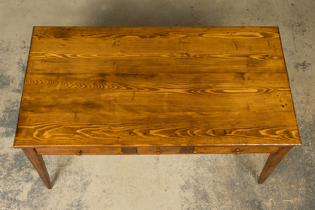 Late 19th Century French Rustic Farmhouse Pine Three-Drawer Writing Table