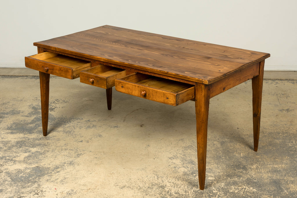 Late 19th Century French Rustic Farmhouse Pine Three-Drawer Writing Table