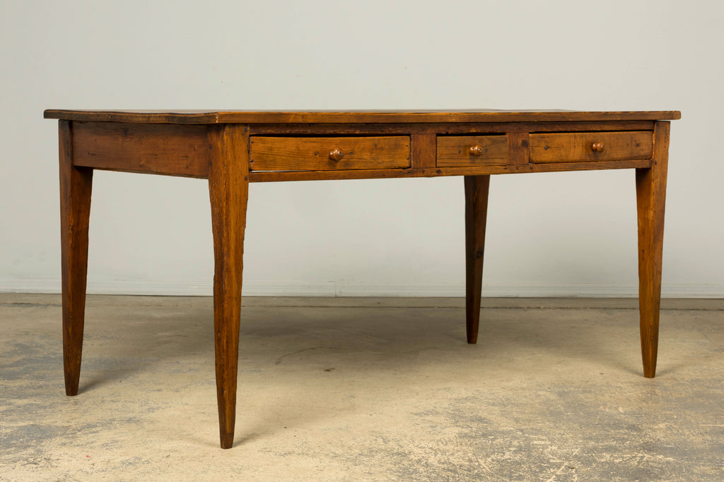 Late 19th Century French Rustic Farmhouse Pine Three-Drawer Writing Table