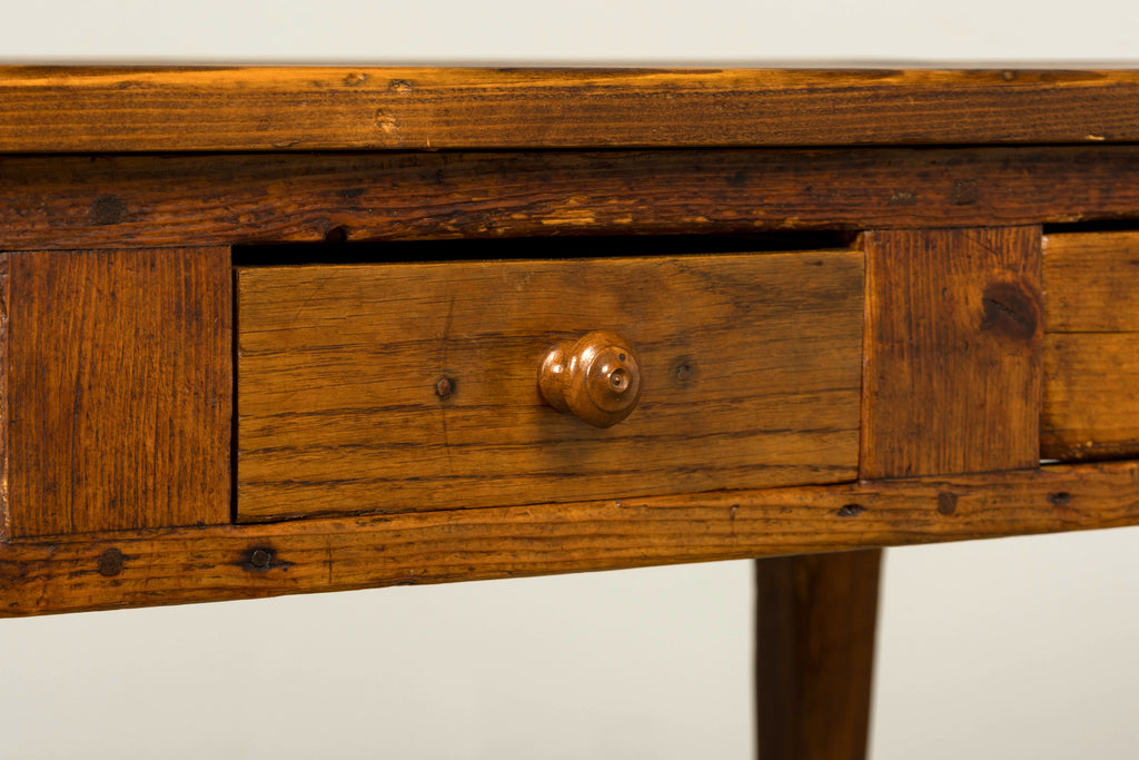 Late 19th Century French Rustic Farmhouse Pine Three-Drawer Writing Table