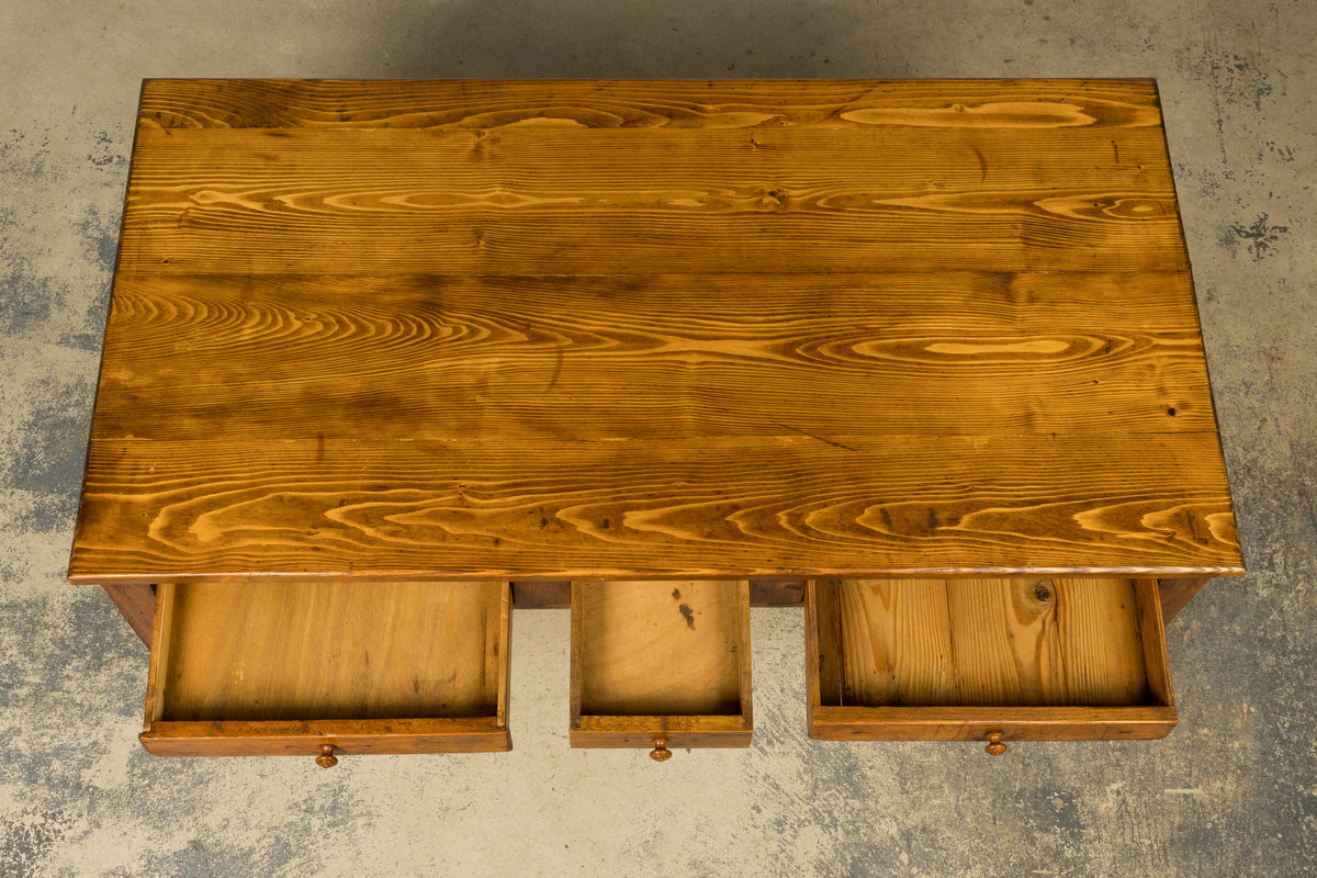 Late 19th Century French Rustic Farmhouse Pine Three-Drawer Writing Table