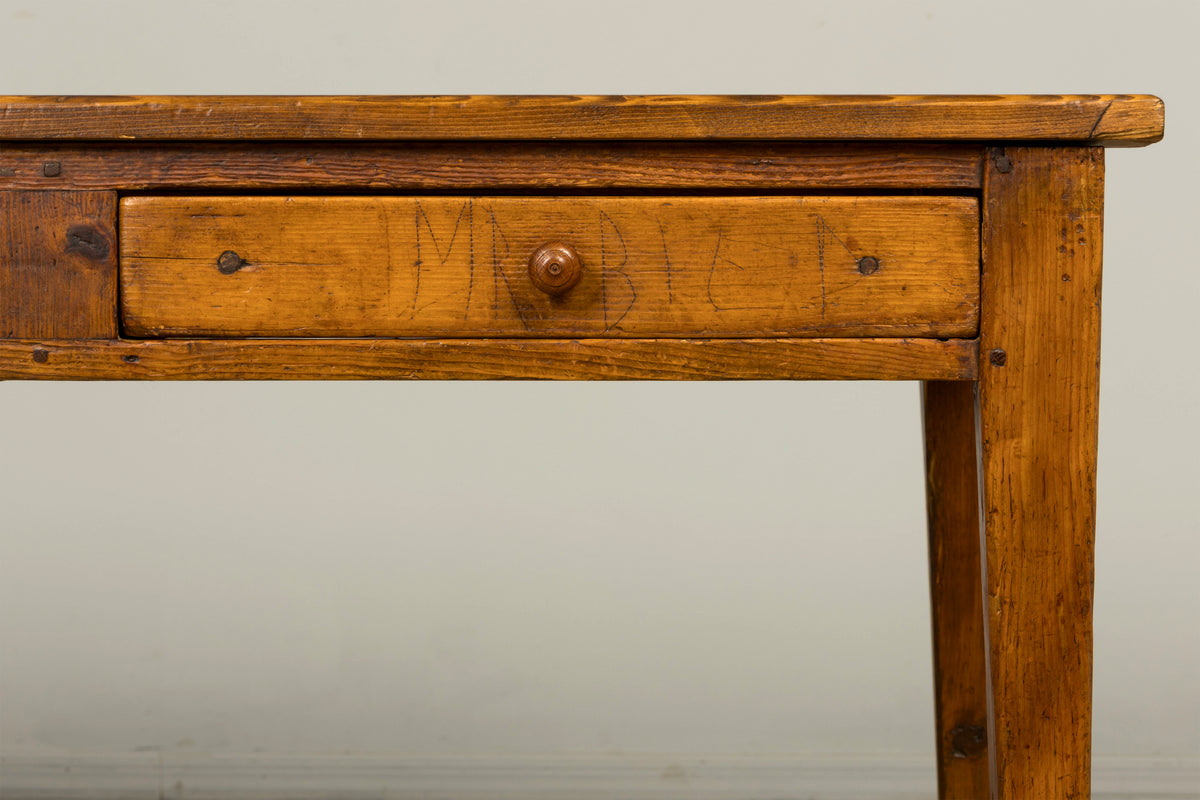 Late 19th Century French Rustic Farmhouse Pine Three-Drawer Writing Table
