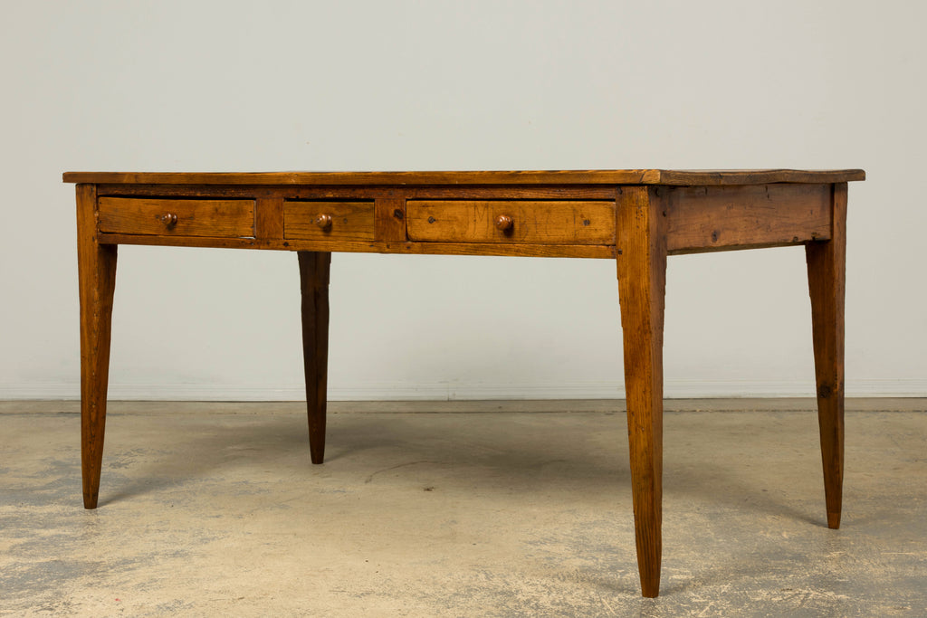 Late 19th Century French Rustic Farmhouse Pine Three-Drawer Writing Table