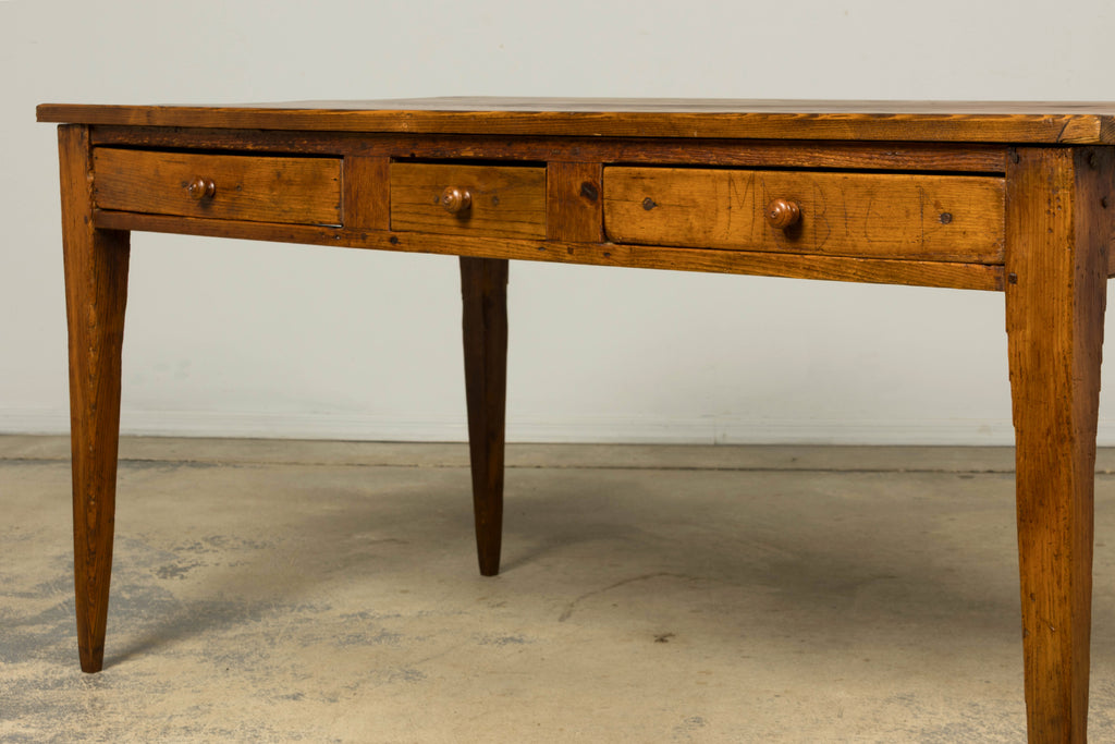 Late 19th Century French Rustic Farmhouse Pine Three-Drawer Writing Table