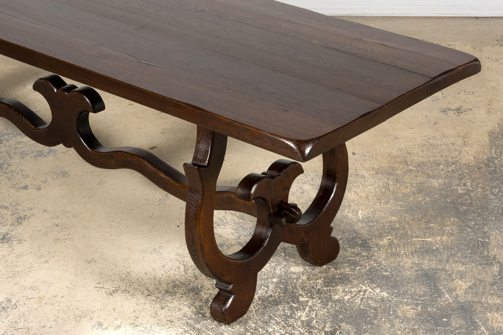 19th Century Spanish Oak Refectory Table with Monumental Trestle Base