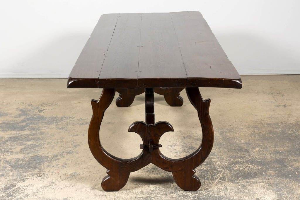 19th Century Spanish Oak Refectory Table with Monumental Trestle Base