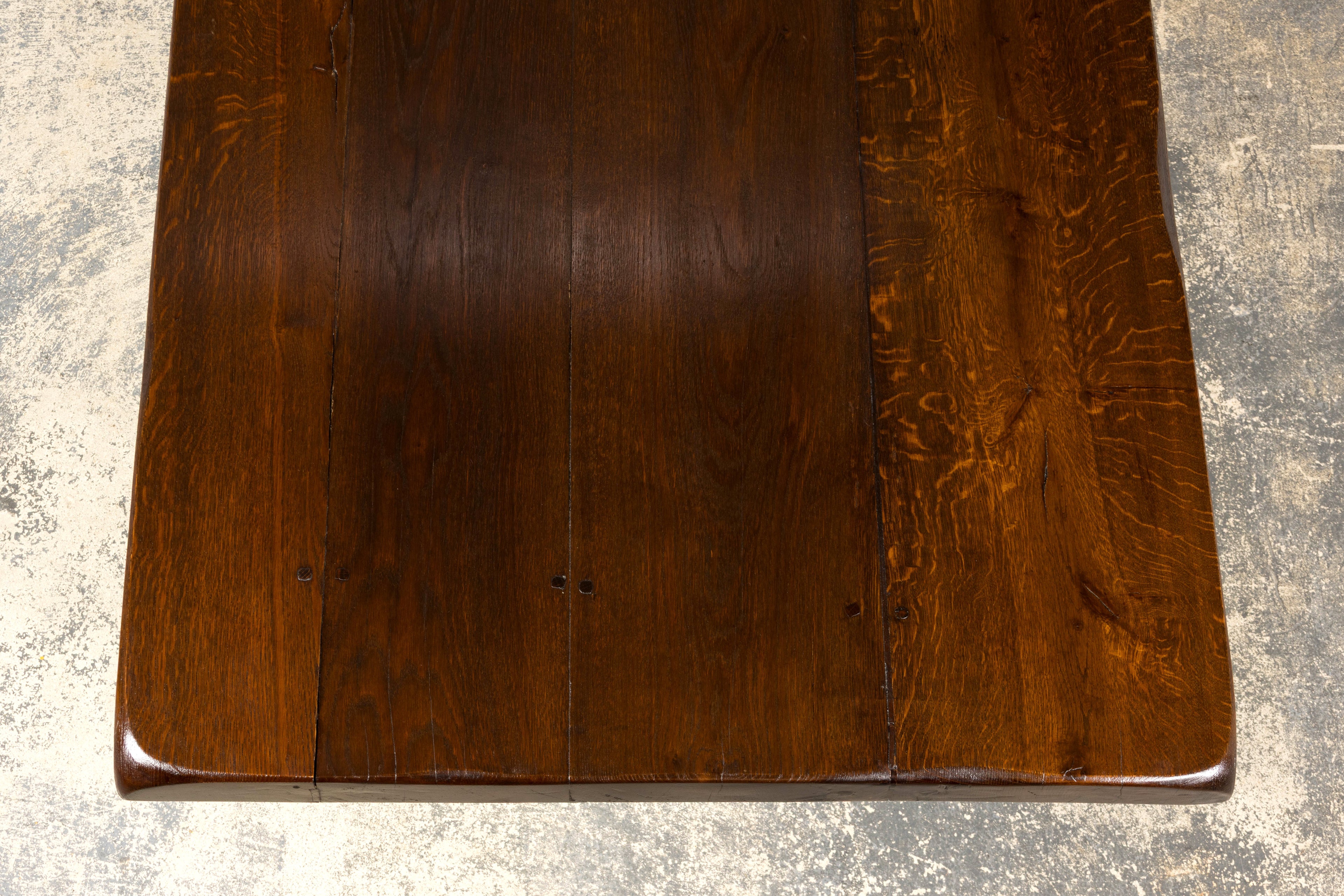 19th Century Spanish Oak Refectory Table with Monumental Trestle Base