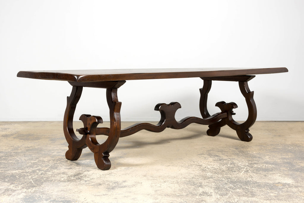 19th Century Spanish Oak Refectory Table with Monumental Trestle Base