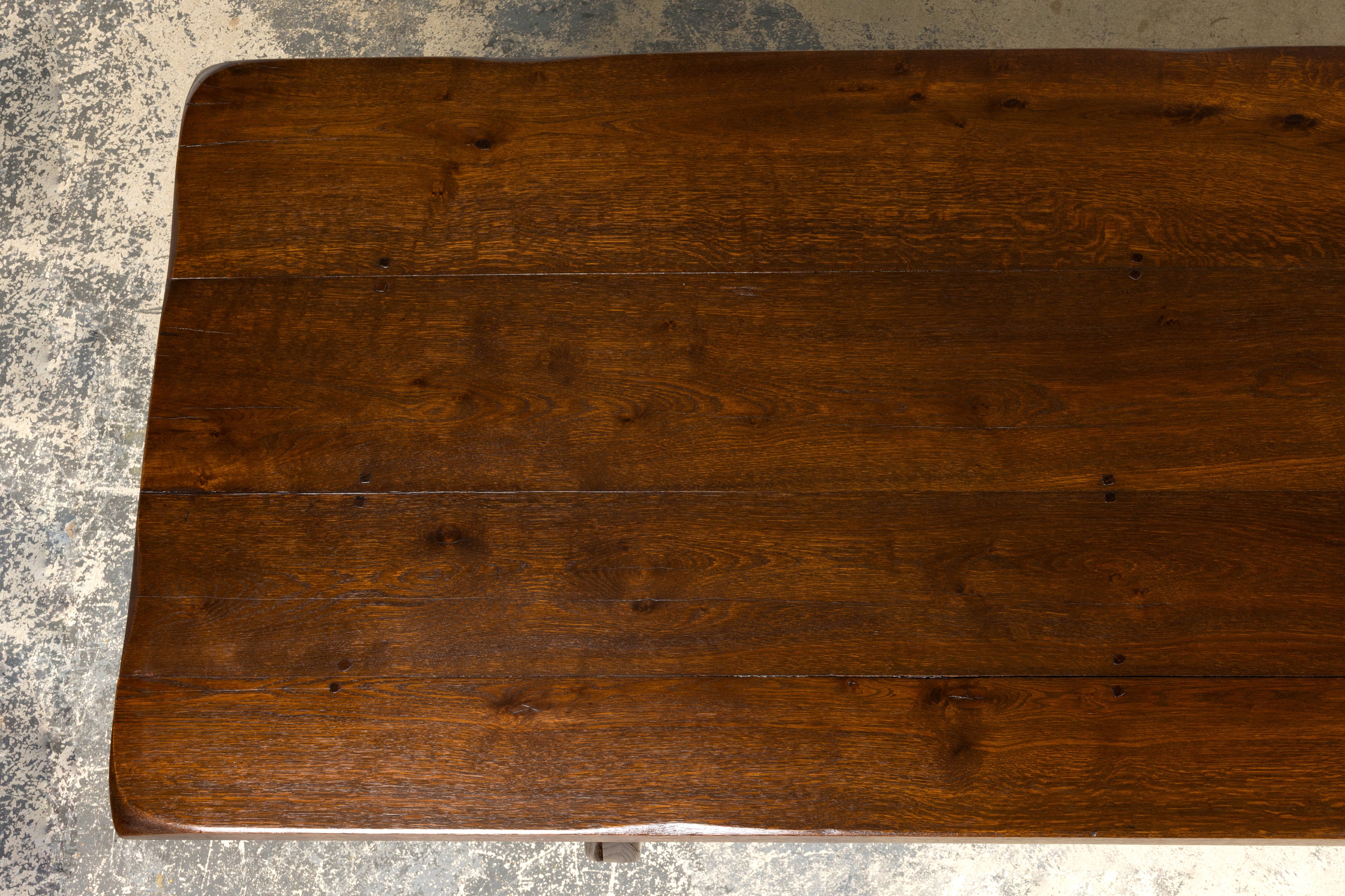 19th Century Spanish Oak Refectory Table with Monumental Trestle Base