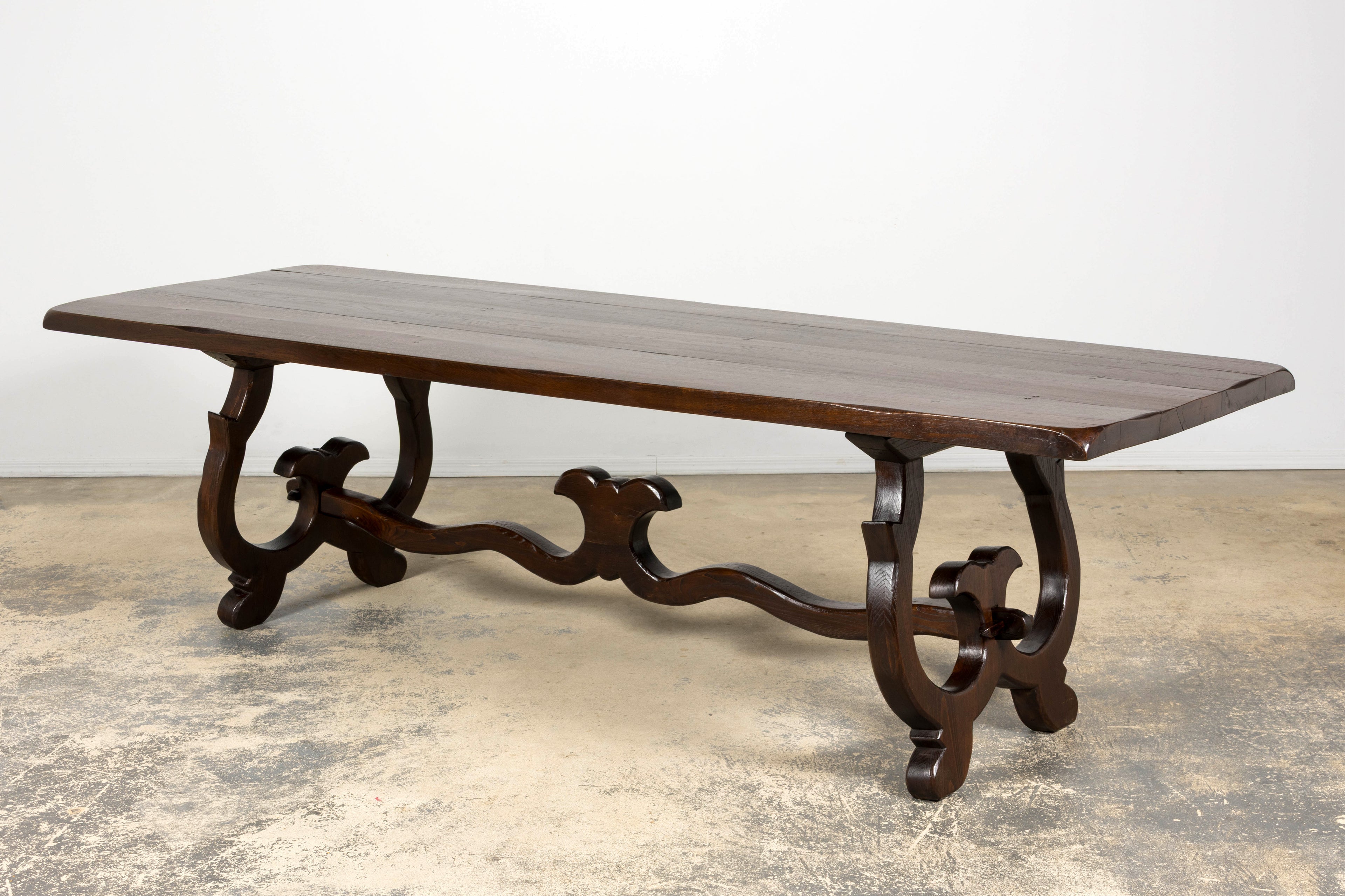19th Century Spanish Oak Refectory Table with Monumental Trestle Base