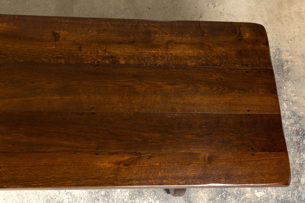 19th Century Spanish Oak Refectory Table with Monumental Trestle Base