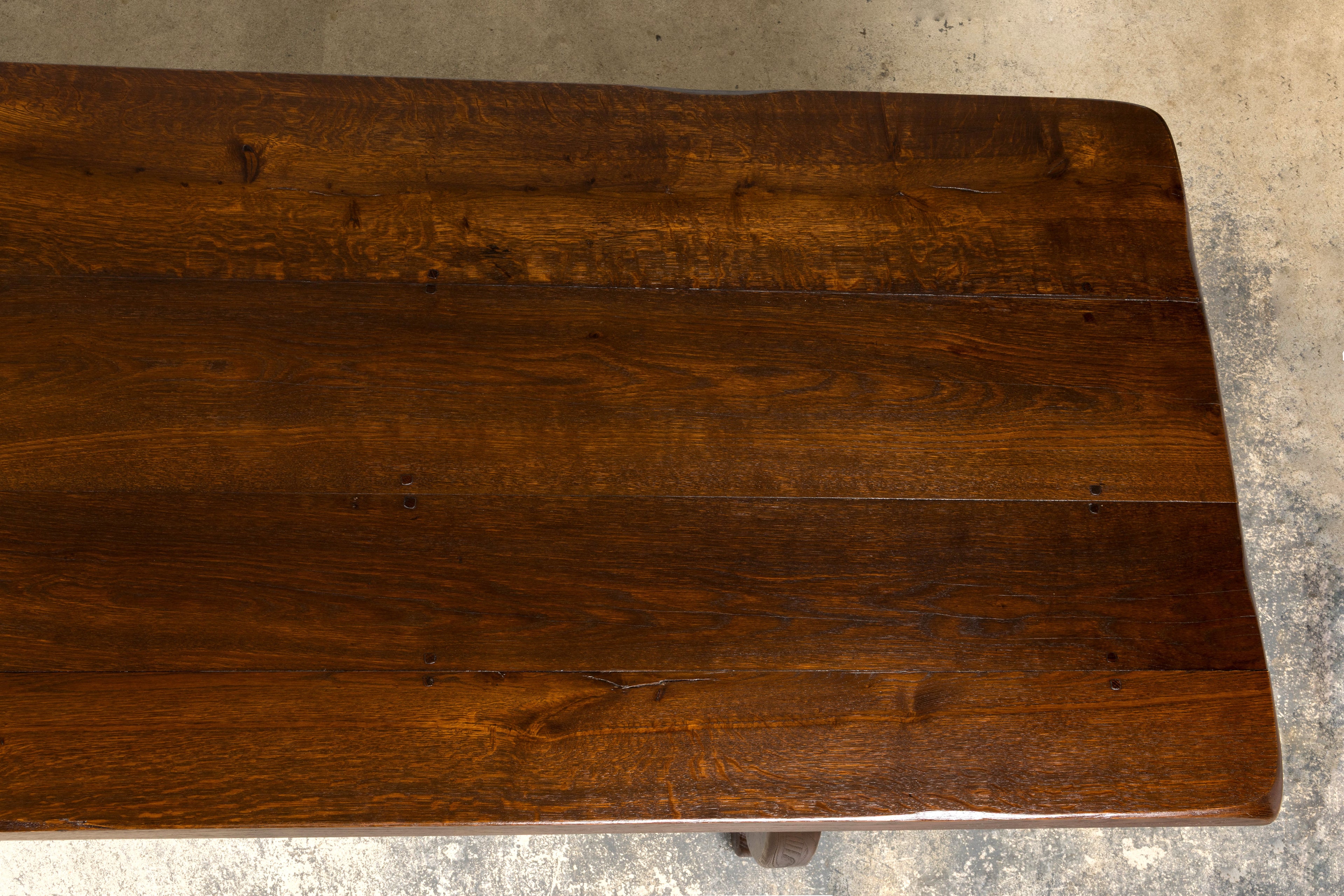 19th Century Spanish Oak Refectory Table with Monumental Trestle Base