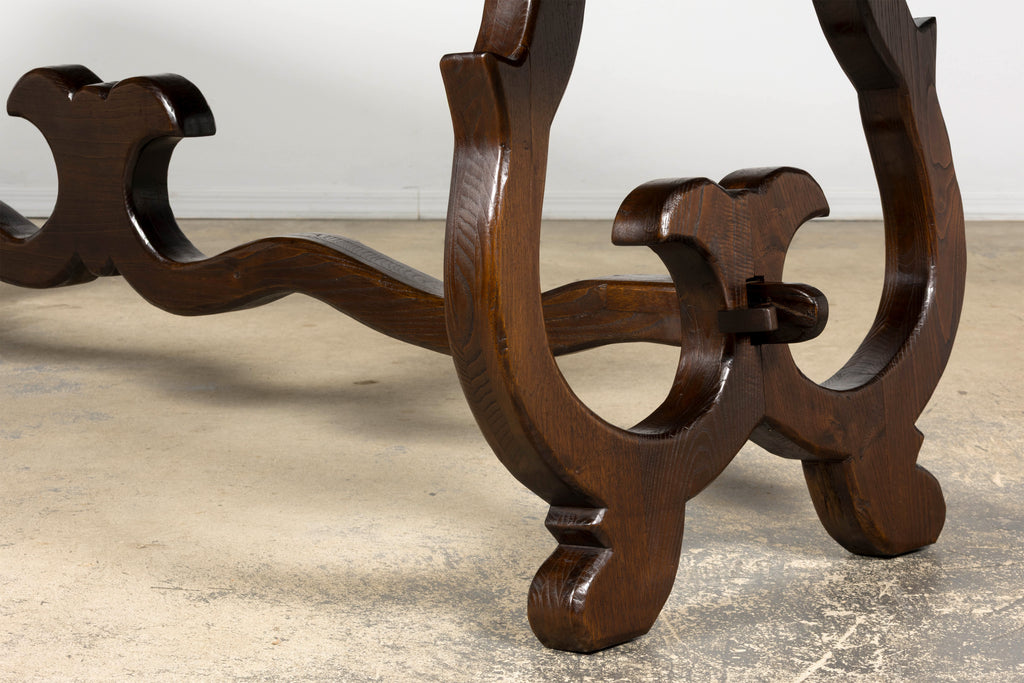 19th Century Spanish Oak Refectory Table with Monumental Trestle Base