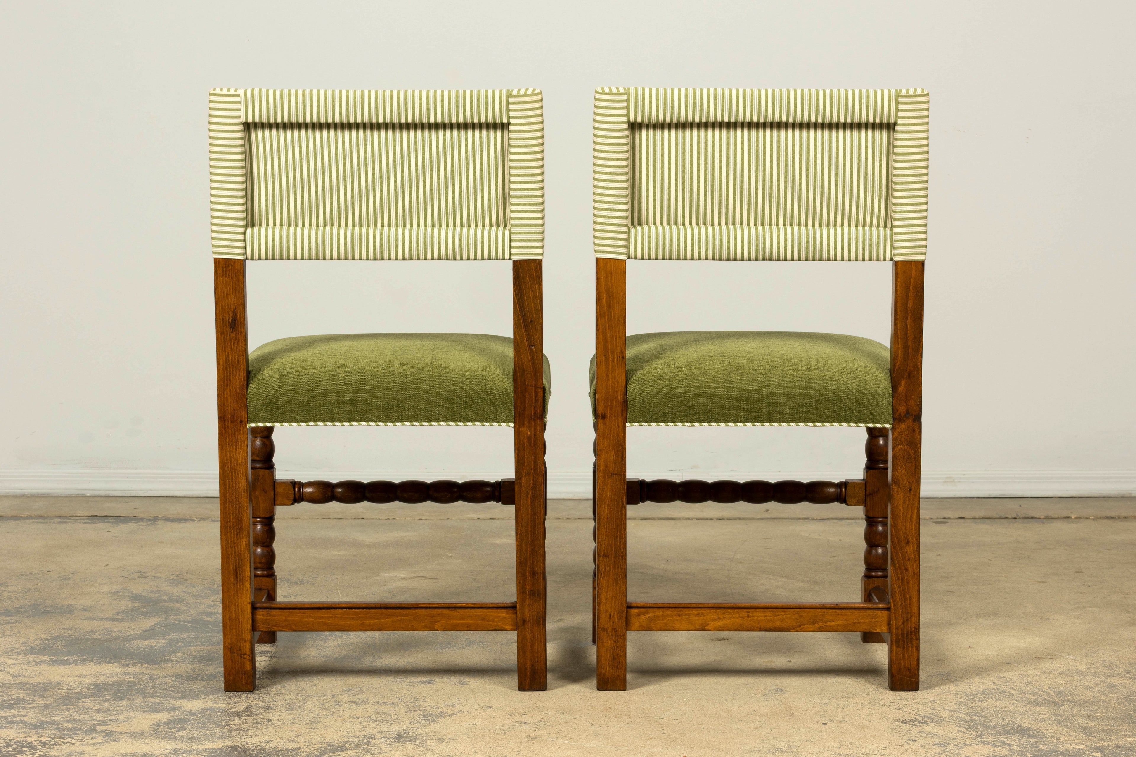 Set of Ten Late 19th Century French Louis XIII Oak Dining Chairs in Moss Green