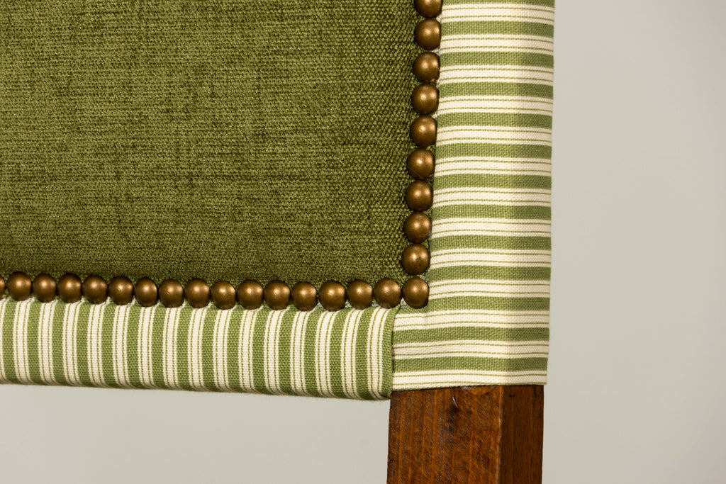 Set of Ten Late 19th Century French Louis XIII Oak Dining Chairs in Moss Green