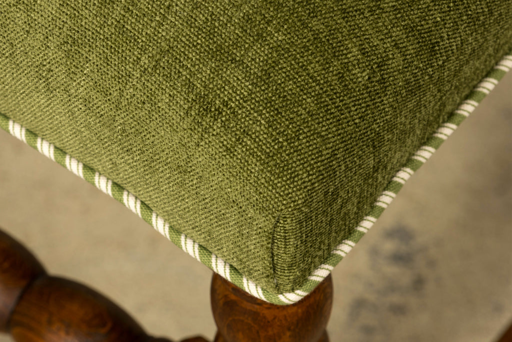 Set of Ten Late 19th Century French Louis XIII Oak Dining Chairs in Moss Green