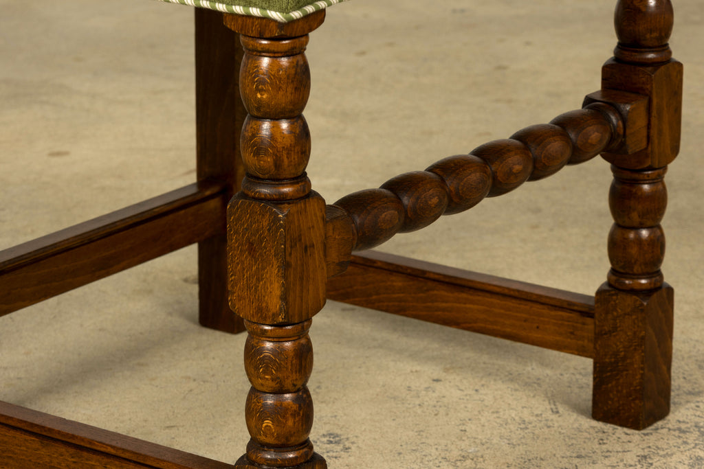 Set of Ten Late 19th Century French Louis XIII Oak Dining Chairs in Moss Green