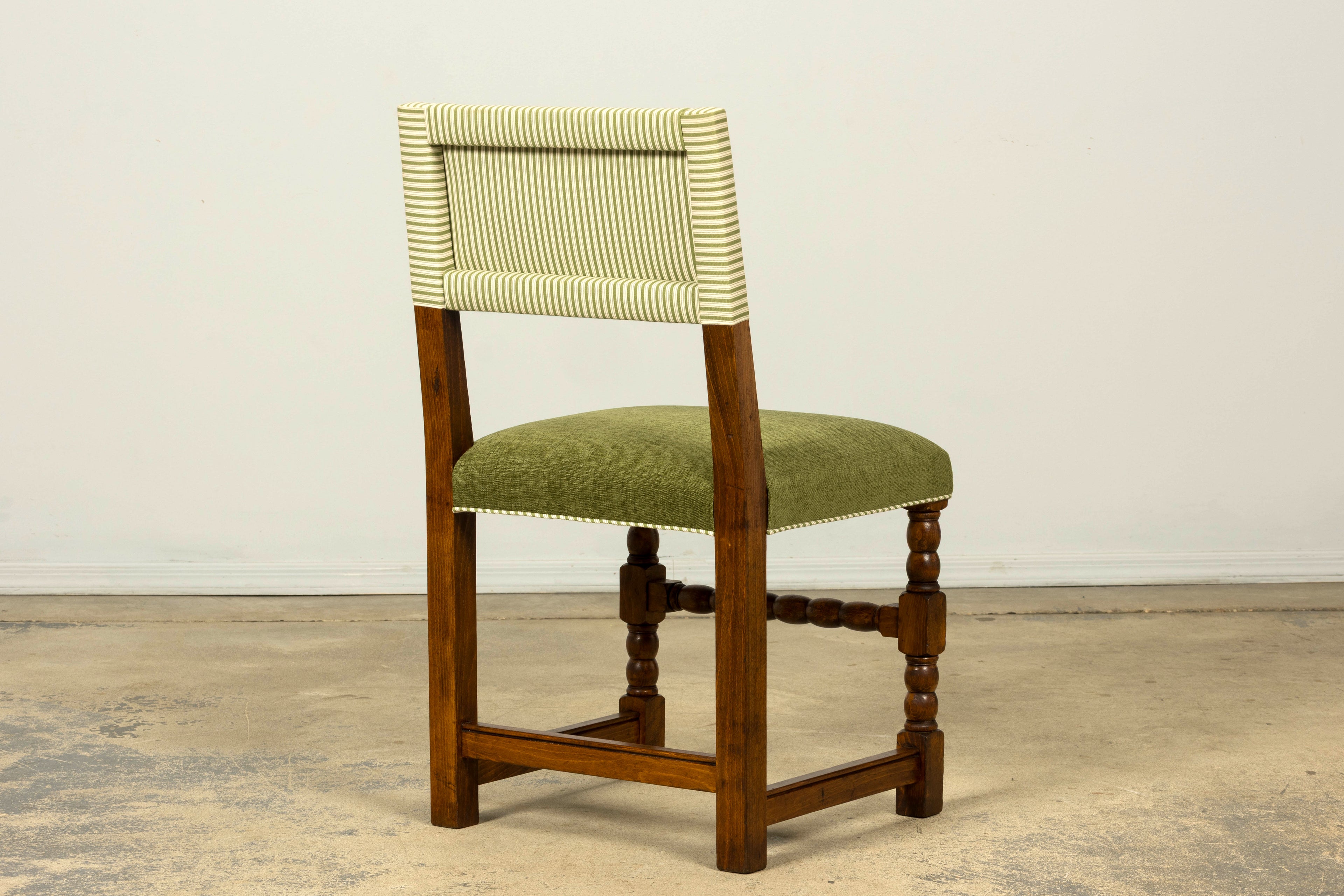 Set of Ten Late 19th Century French Louis XIII Oak Dining Chairs in Moss Green