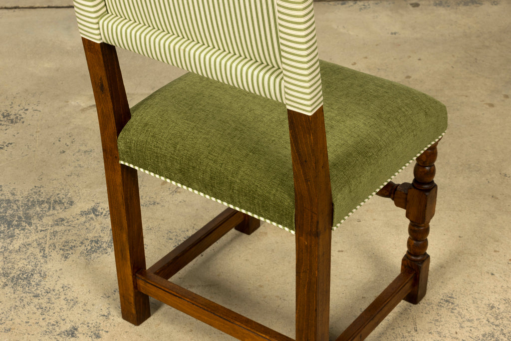 Set of Ten Late 19th Century French Louis XIII Oak Dining Chairs in Moss Green