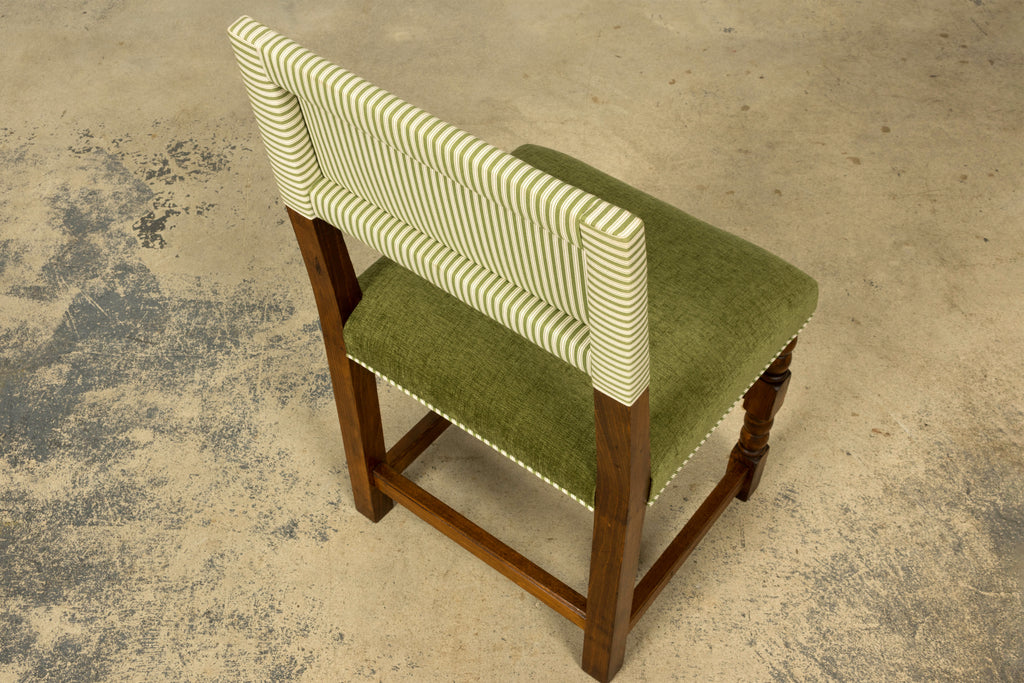 Set of Ten Late 19th Century French Louis XIII Oak Dining Chairs in Moss Green