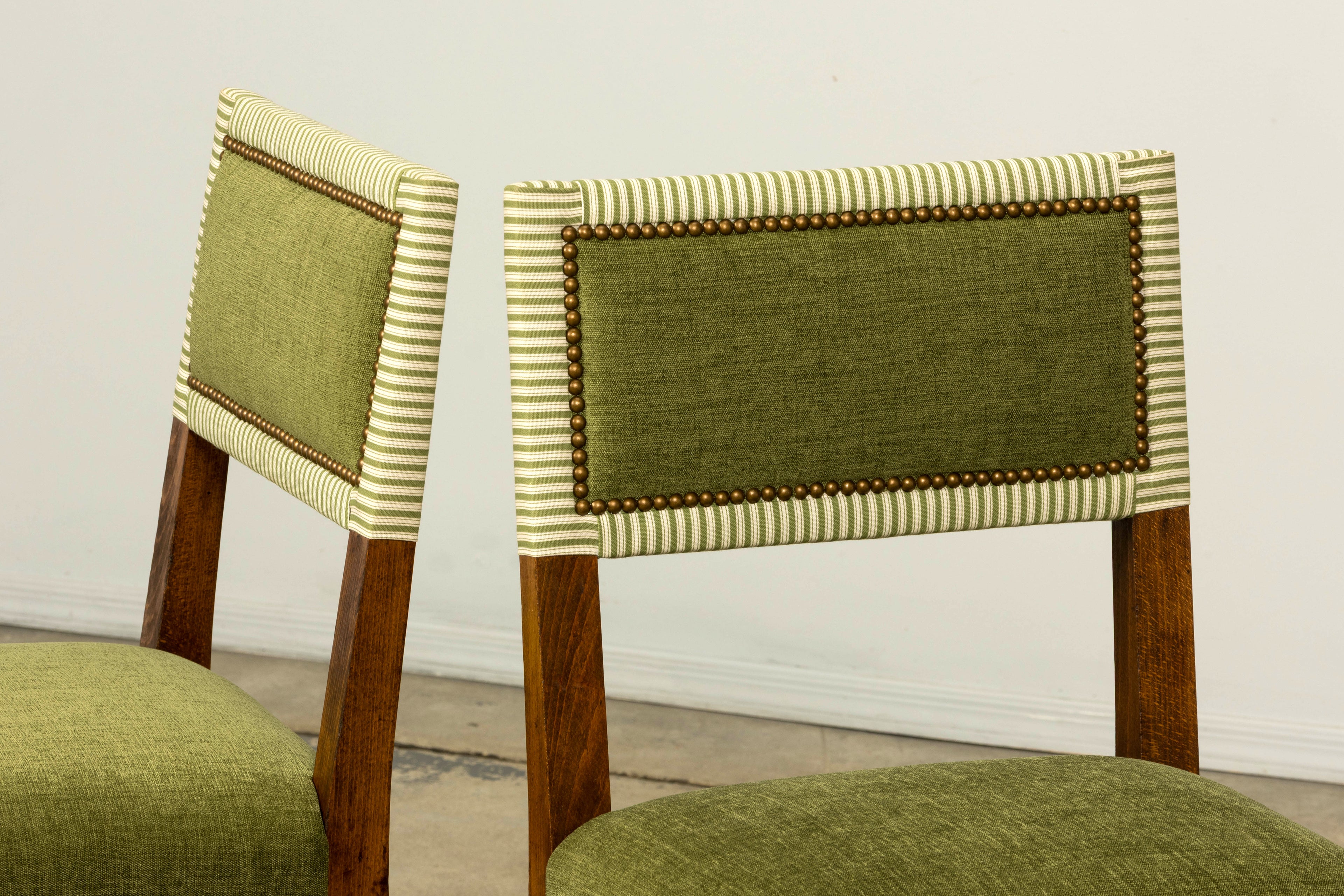 Set of Ten Late 19th Century French Louis XIII Oak Dining Chairs in Moss Green