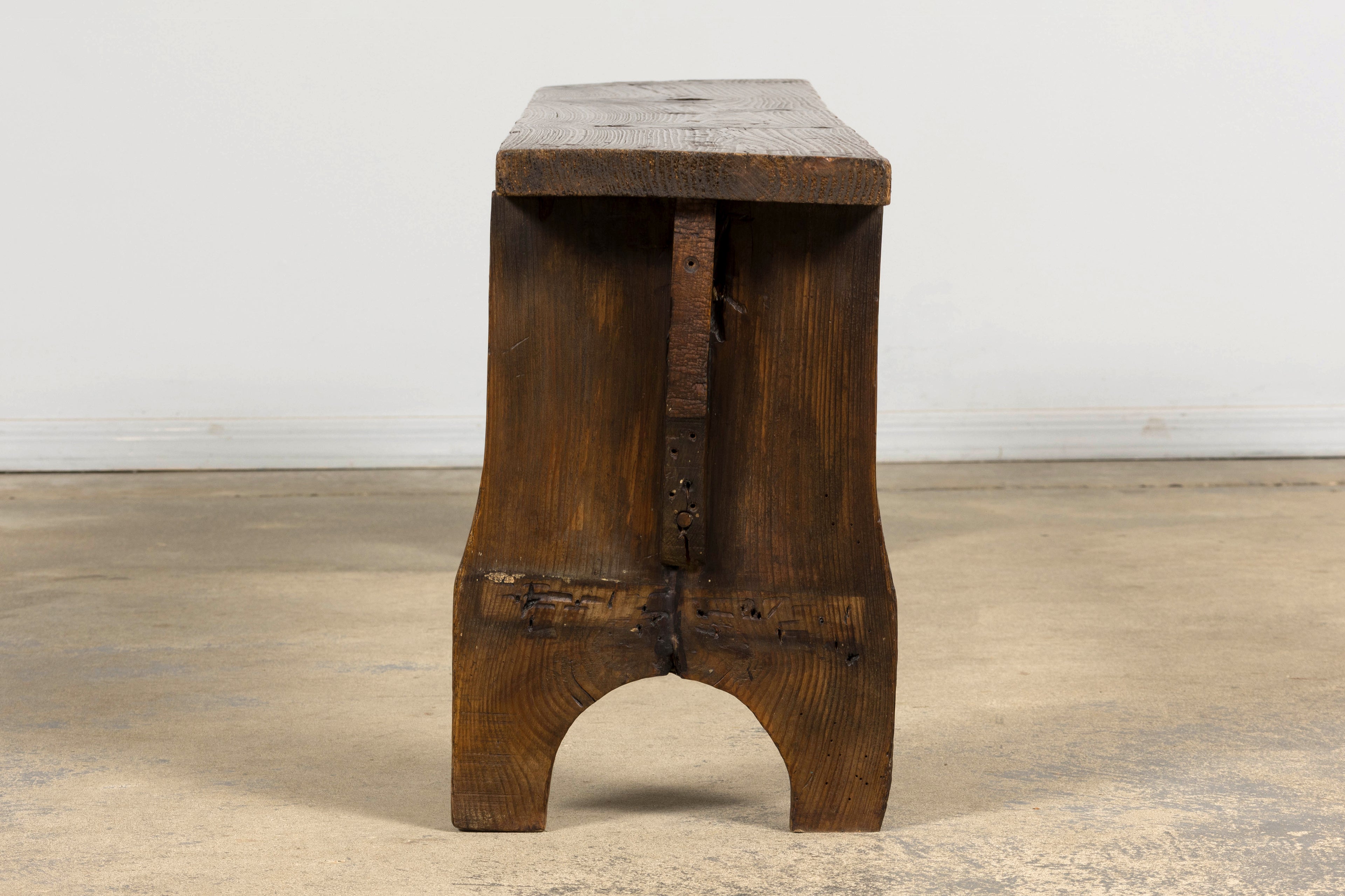 Late 19th Century French Provincial Rustic Pine Farmhouse Bench