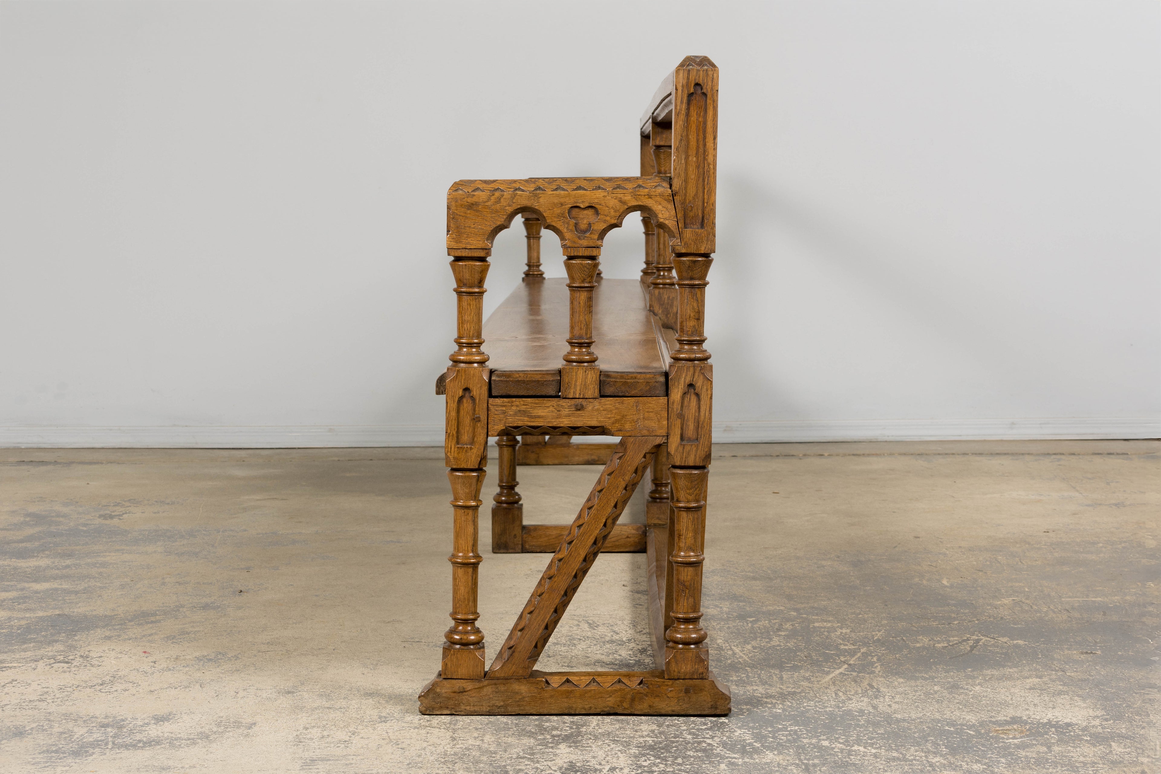 Mid-19th Century French Gothic Revival Oak Church Bench