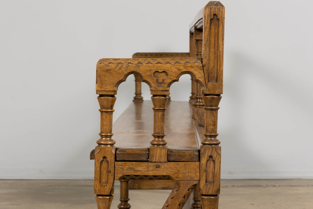 Mid-19th Century French Gothic Revival Oak Church Bench