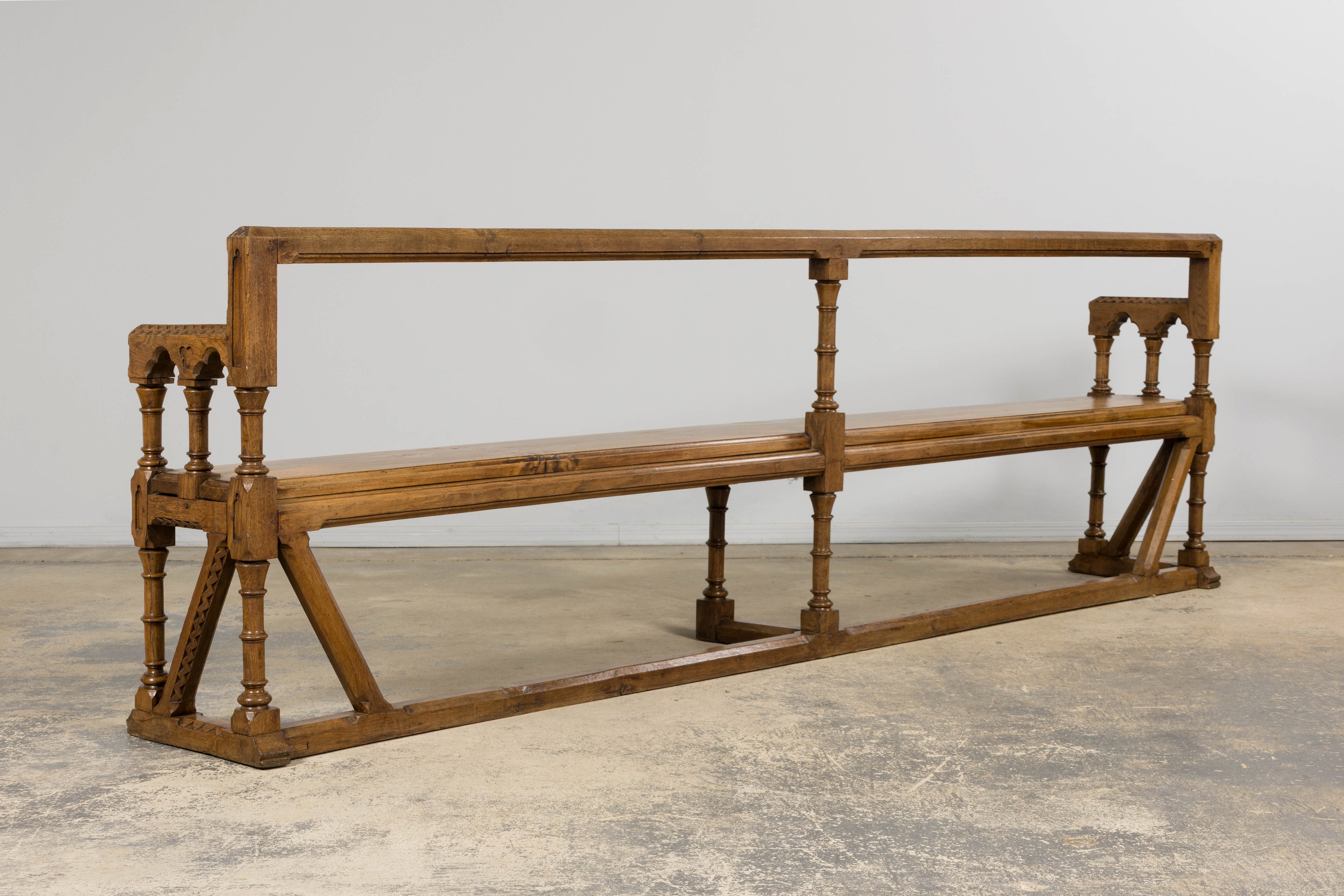 Mid-19th Century French Gothic Revival Oak Church Bench