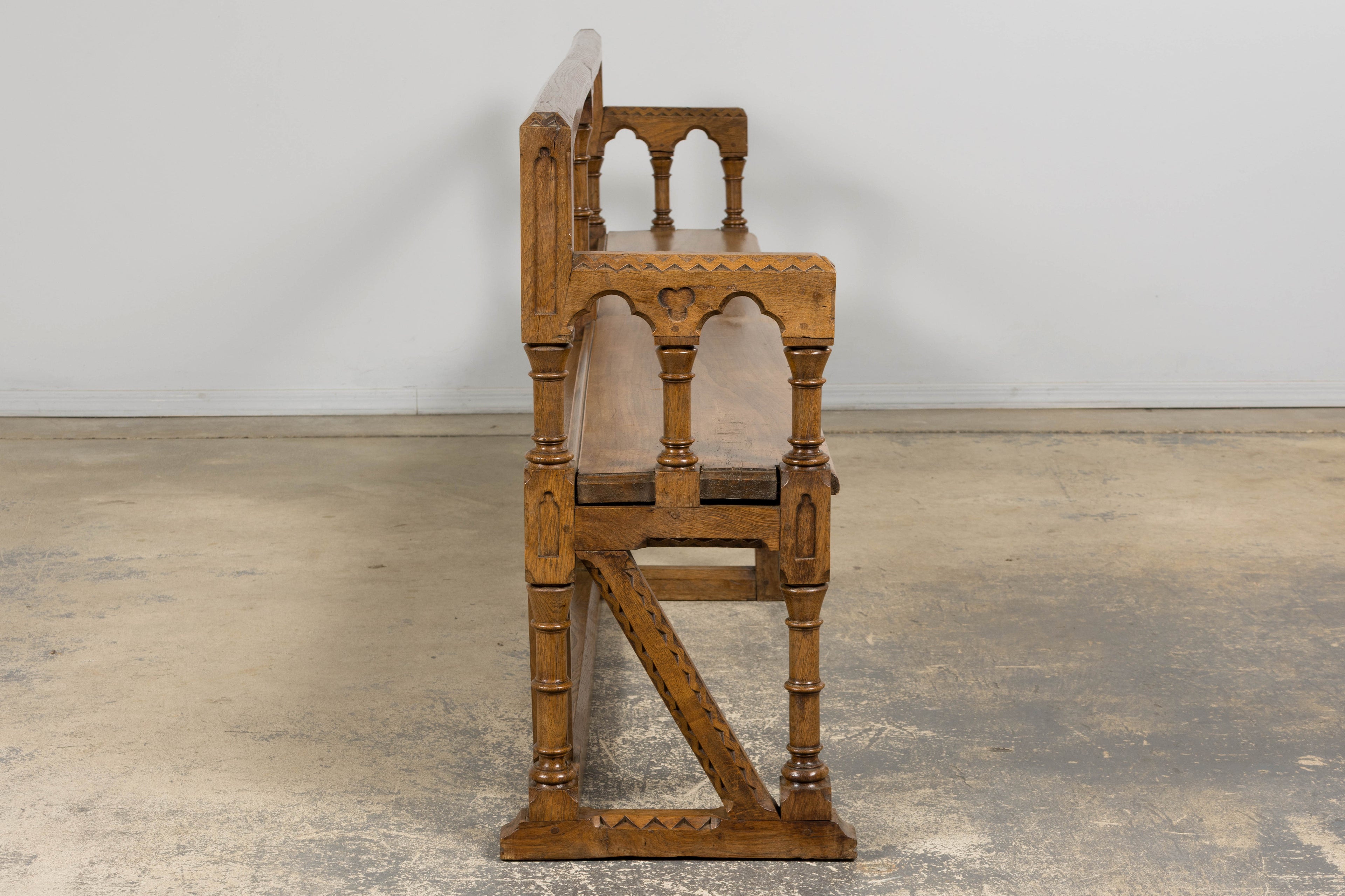 Mid-19th Century French Gothic Revival Oak Church Bench