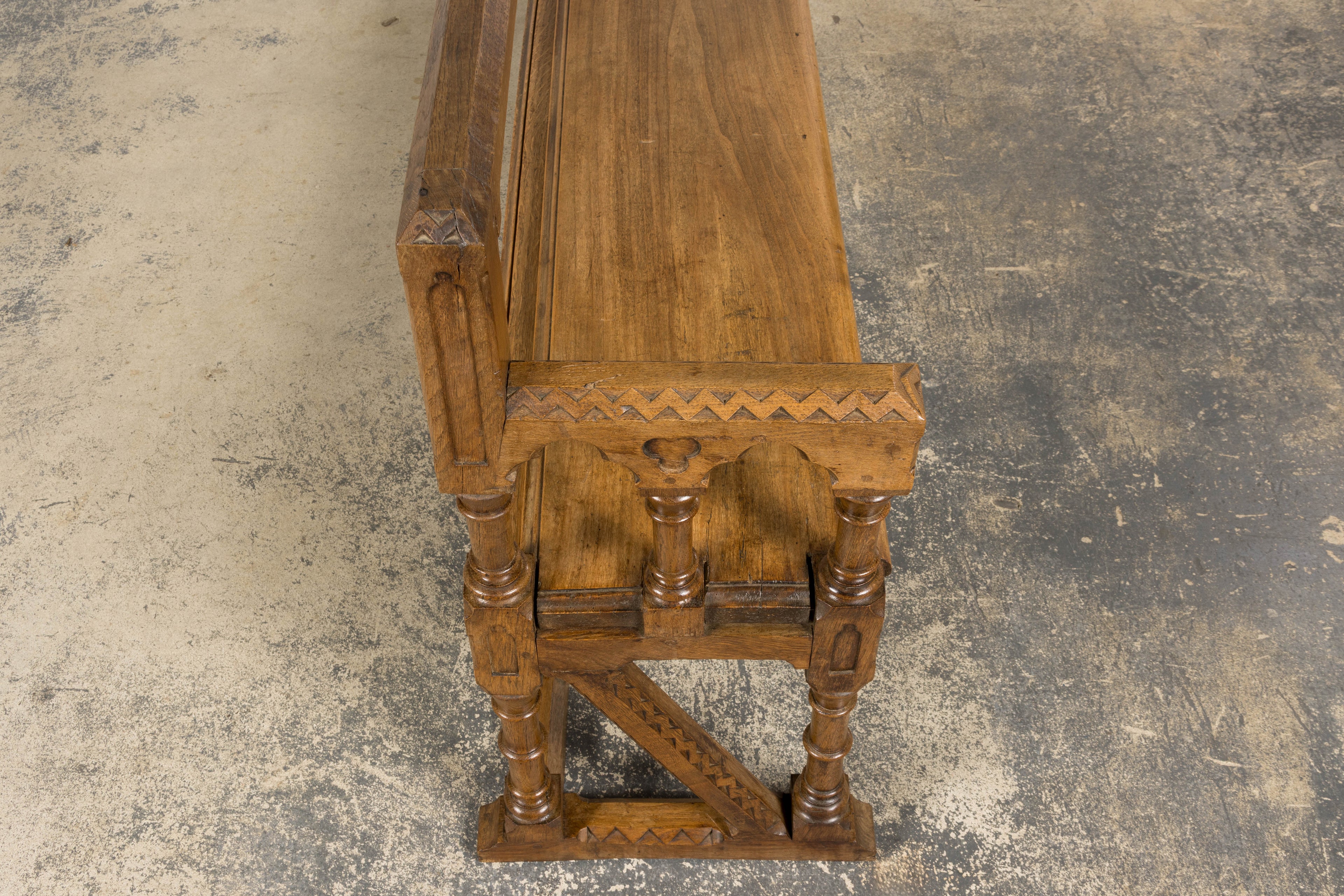 Mid-19th Century French Gothic Revival Oak Church Bench