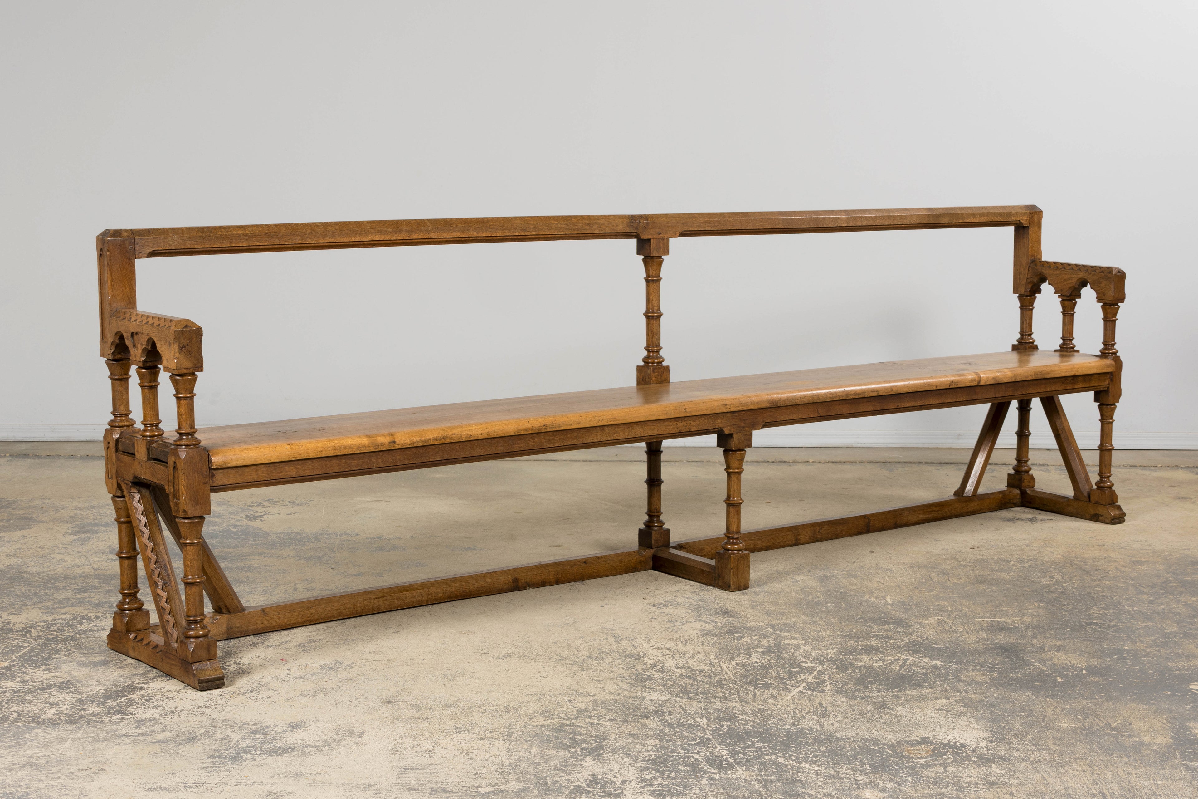 Mid-19th Century French Gothic Revival Oak Church Bench