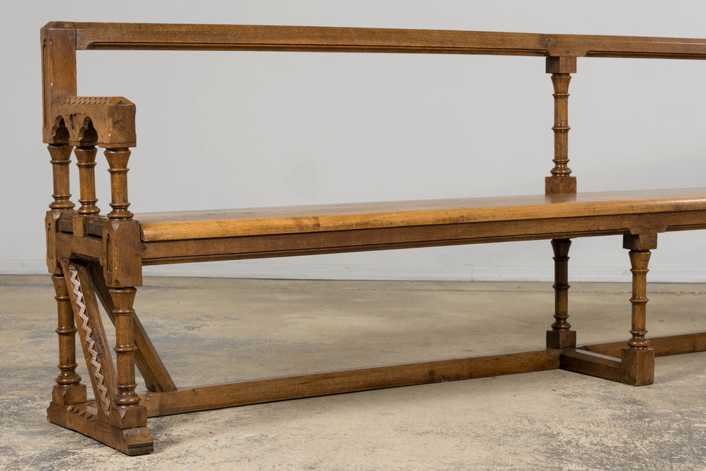 Mid-19th Century French Gothic Revival Oak Church Bench