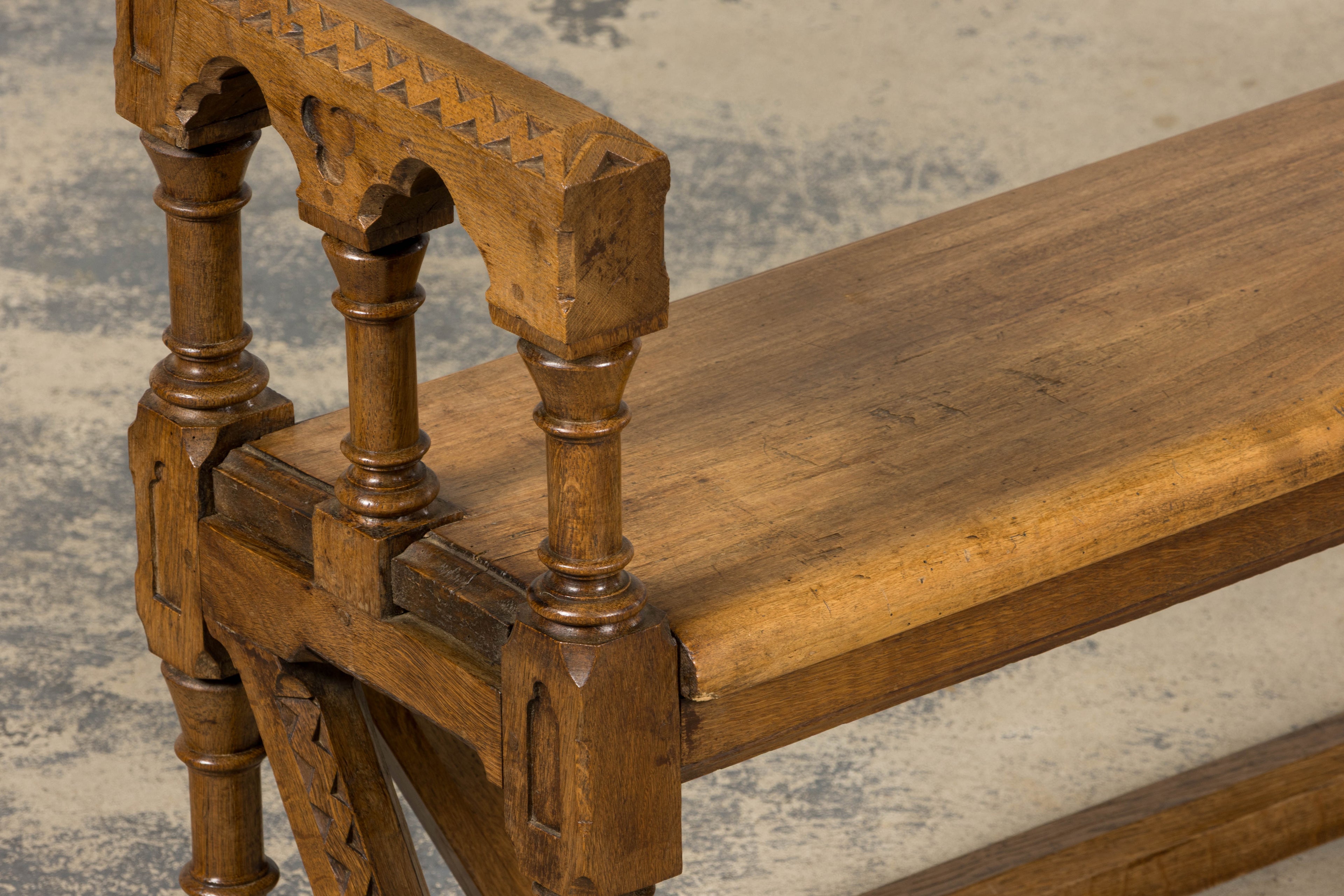 Mid-19th Century French Gothic Revival Oak Church Bench