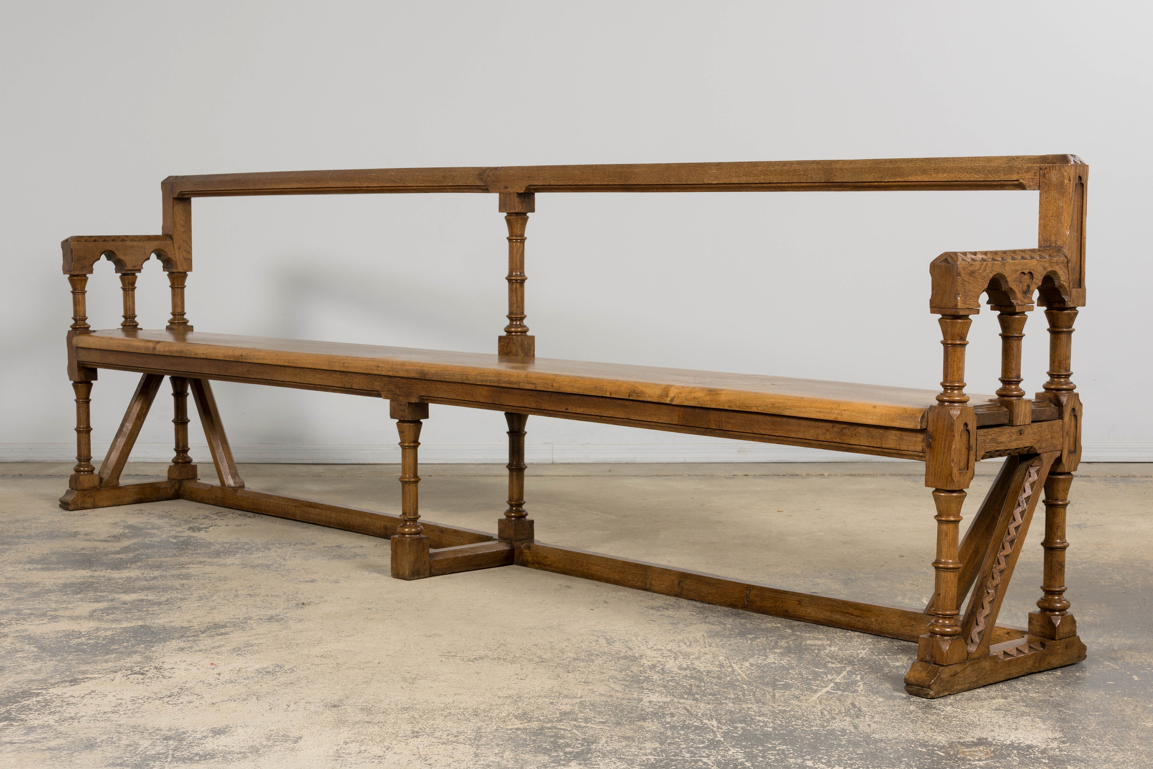 Mid-19th Century French Gothic Revival Oak Church Bench