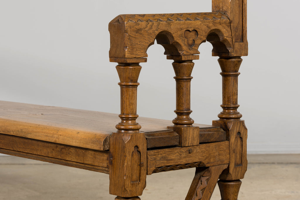 Mid-19th Century French Gothic Revival Oak Church Bench