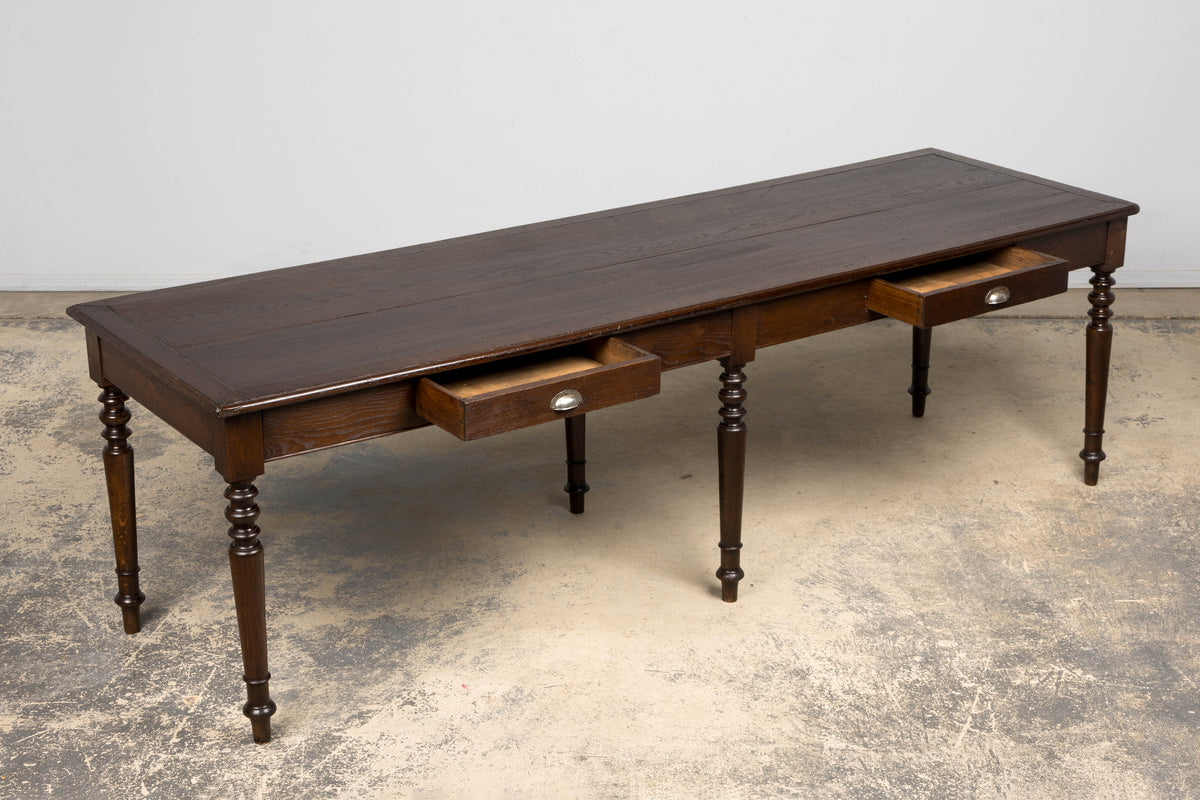 Mid-19th Century French Louis Philippe Long Oak Dining Table with Drawers
