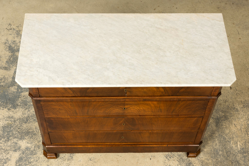 Mid-19th Century French Louis Philippe Walnut Commode with Carrara Marble Top