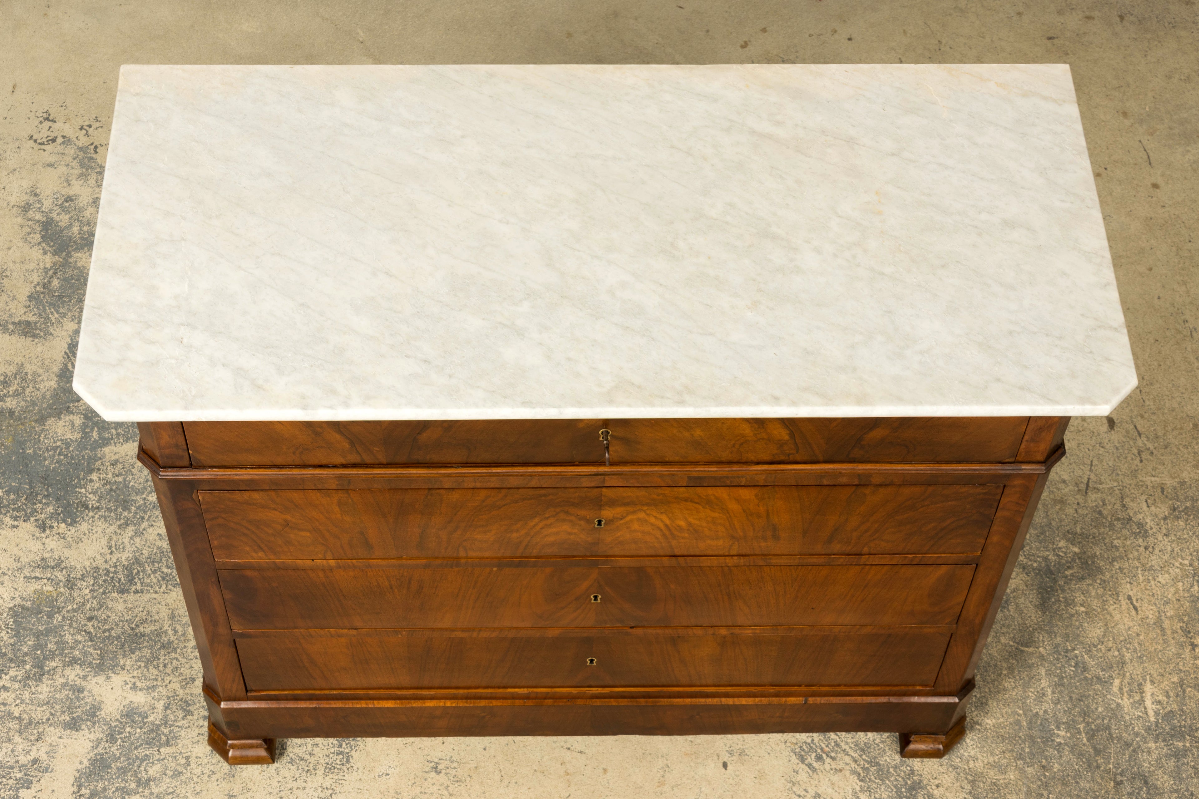 Mid-19th Century French Louis Philippe Walnut Commode with Carrara Marble Top