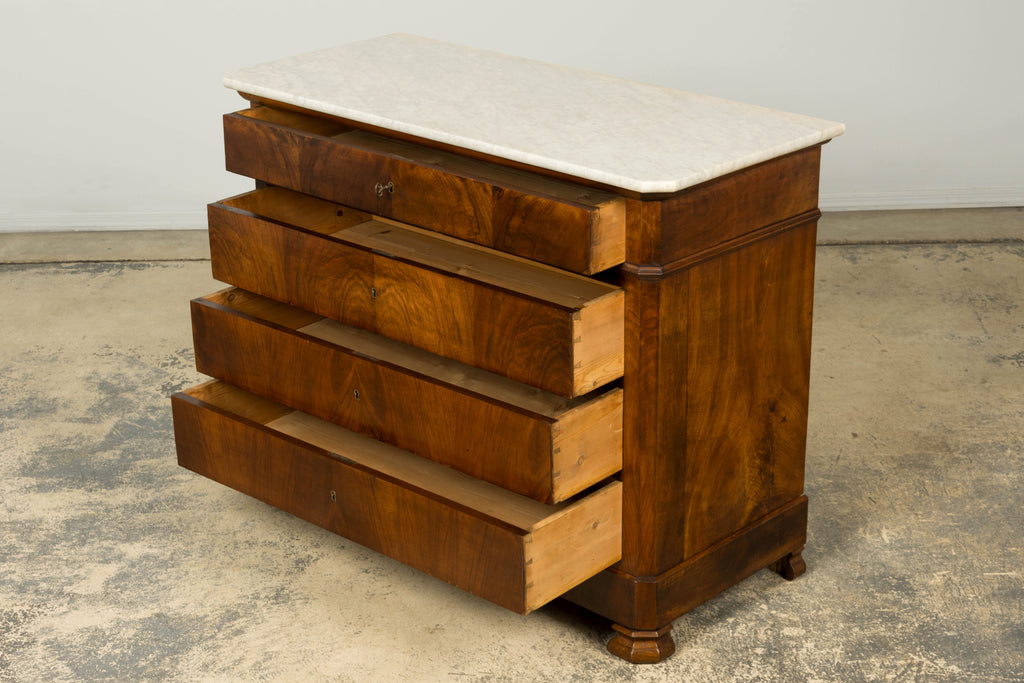 Mid-19th Century French Louis Philippe Walnut Commode with Carrara Marble Top