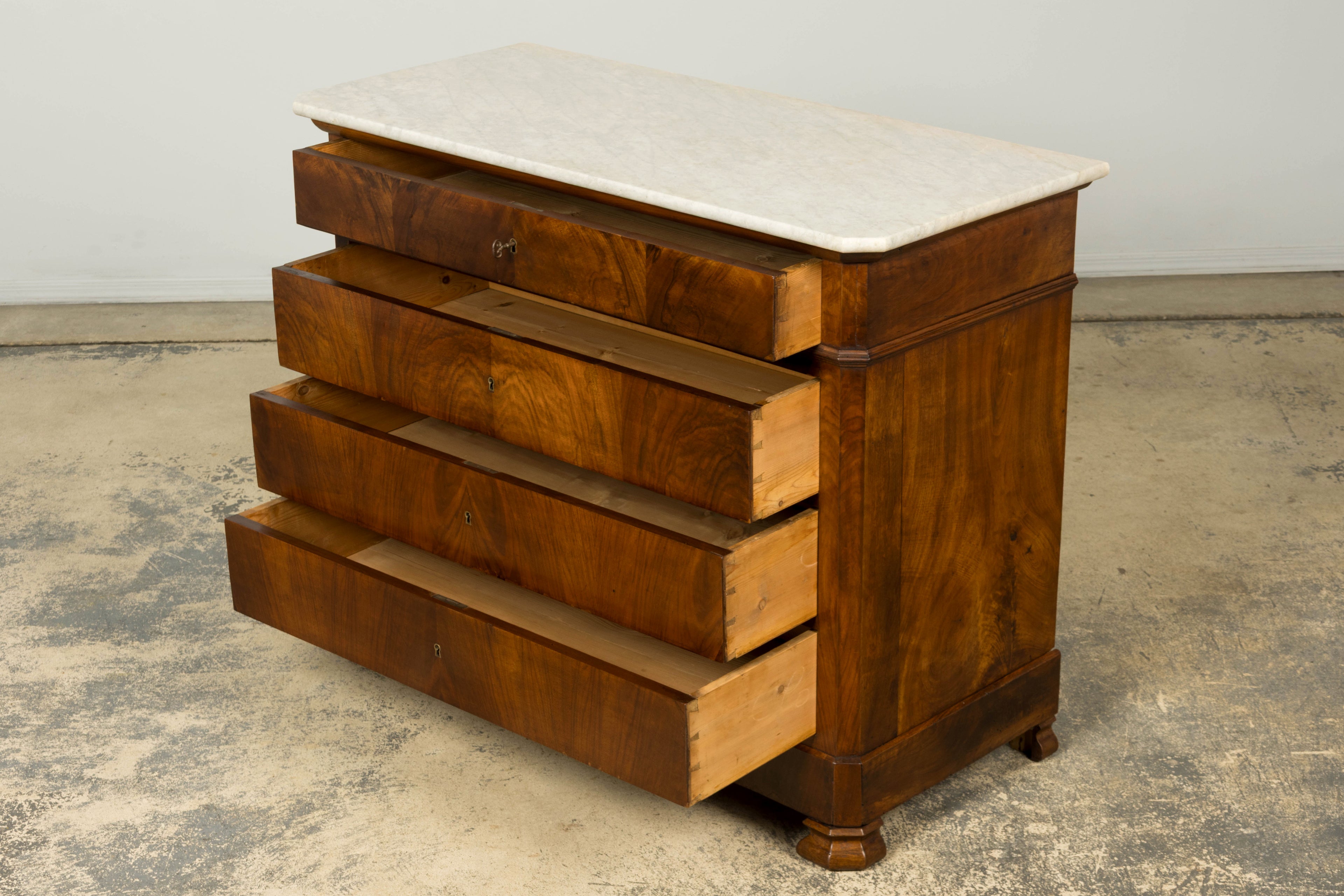 Mid-19th Century French Louis Philippe Walnut Commode with Carrara Marble Top